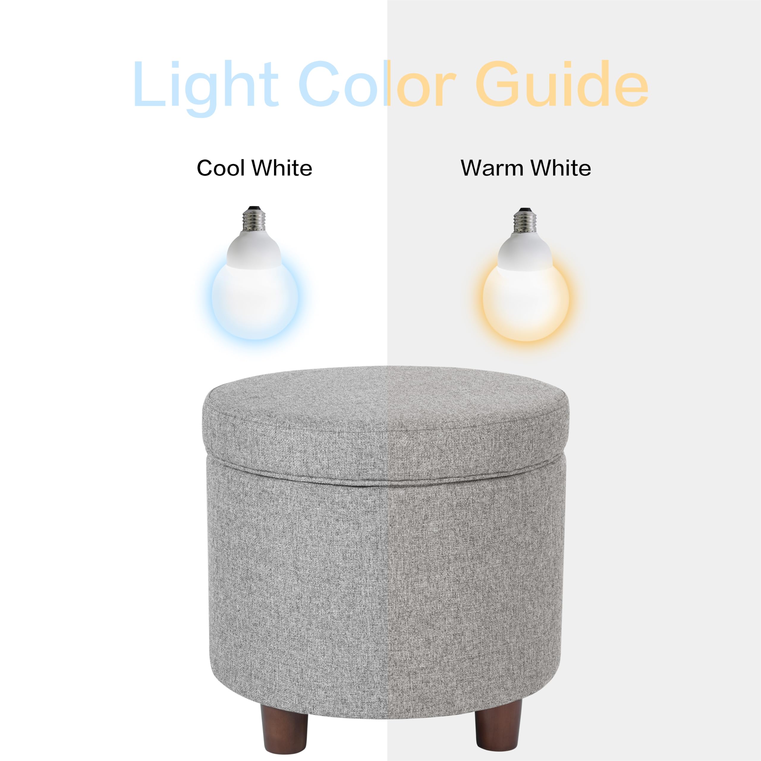 Homepop Round Storage Ottoman with Upholstered Tweed Fabric - Large Light Gray Footrest Seat with Hidden Storage for Living Room & Bedroom | Perfect for Extra Seating, Blanket Storage & Home Organization