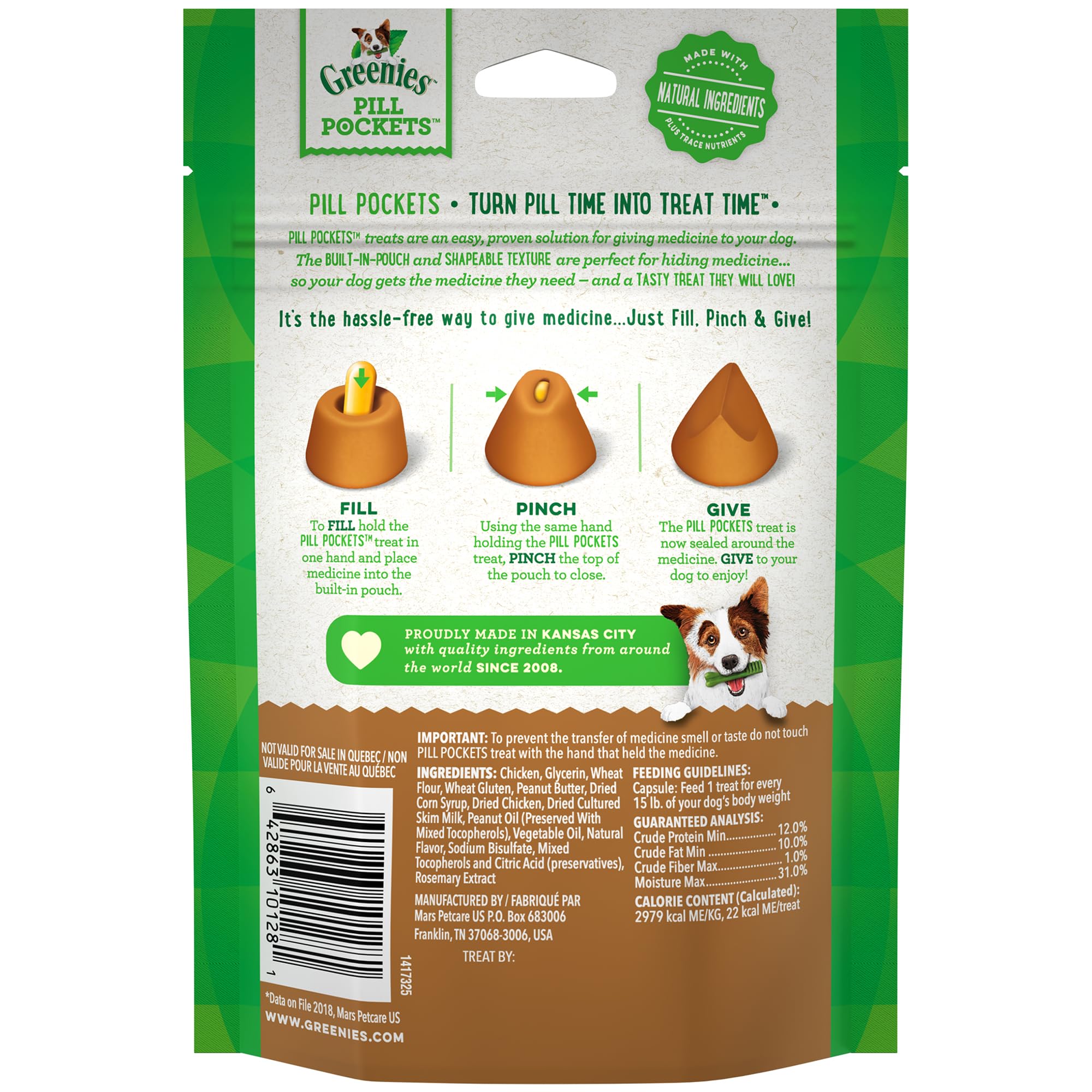 Greenies Pill Pockets for Dogs - Natural Soft Dog Treats with Real Peanut Butter, Capsule Size (6 Pack, 180 Treats) | Easy Medication for Dogs | Perfect for Picky Eaters & Daily Health Care