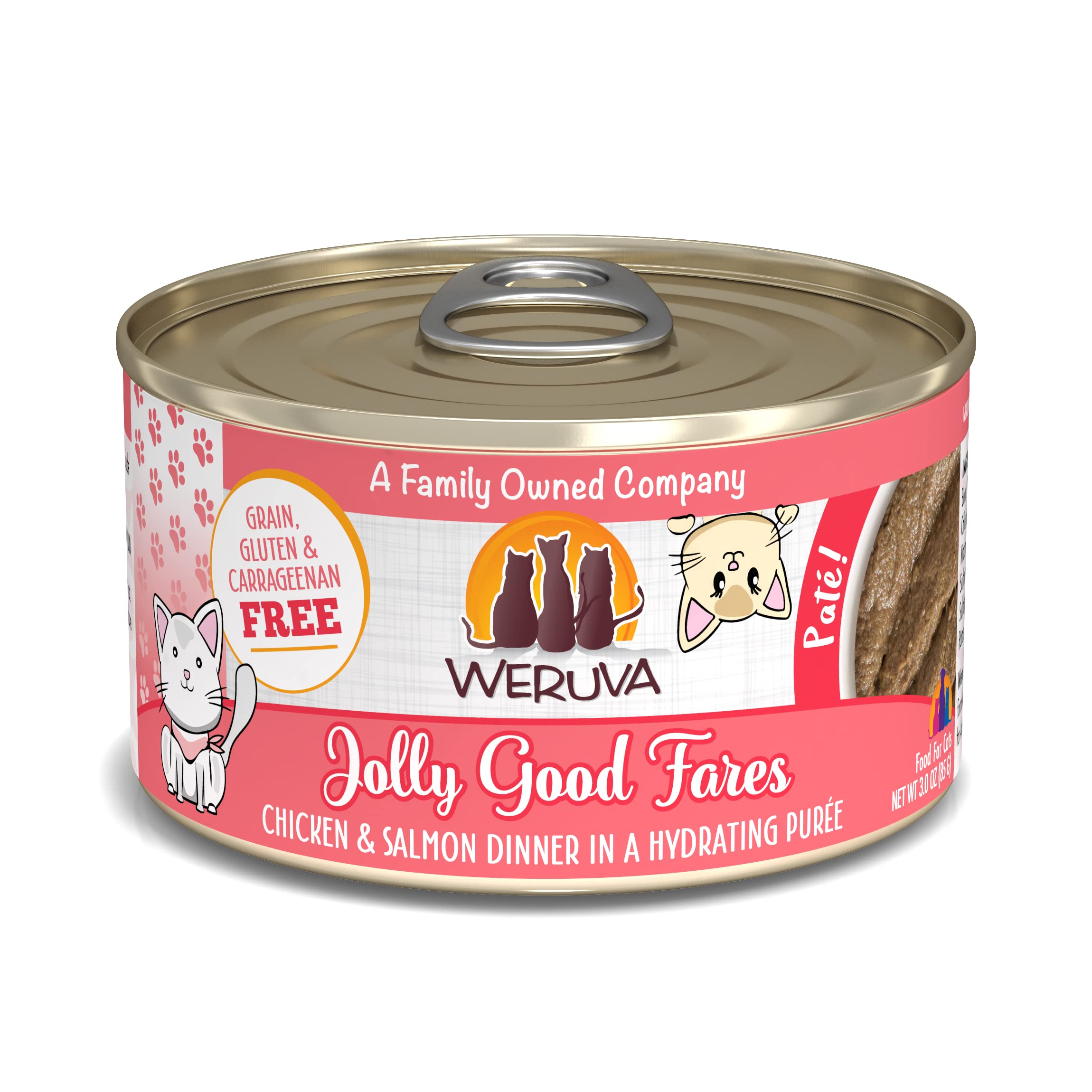 Weruva Classic Cat Pate - Grain-Free Wet Cat Food with Chicken & Salmon, 3oz Cans (Pack of 12) | High Protein, Natural Ingredients for Adult Cats | Perfect for Mealtime, Travel & Treats