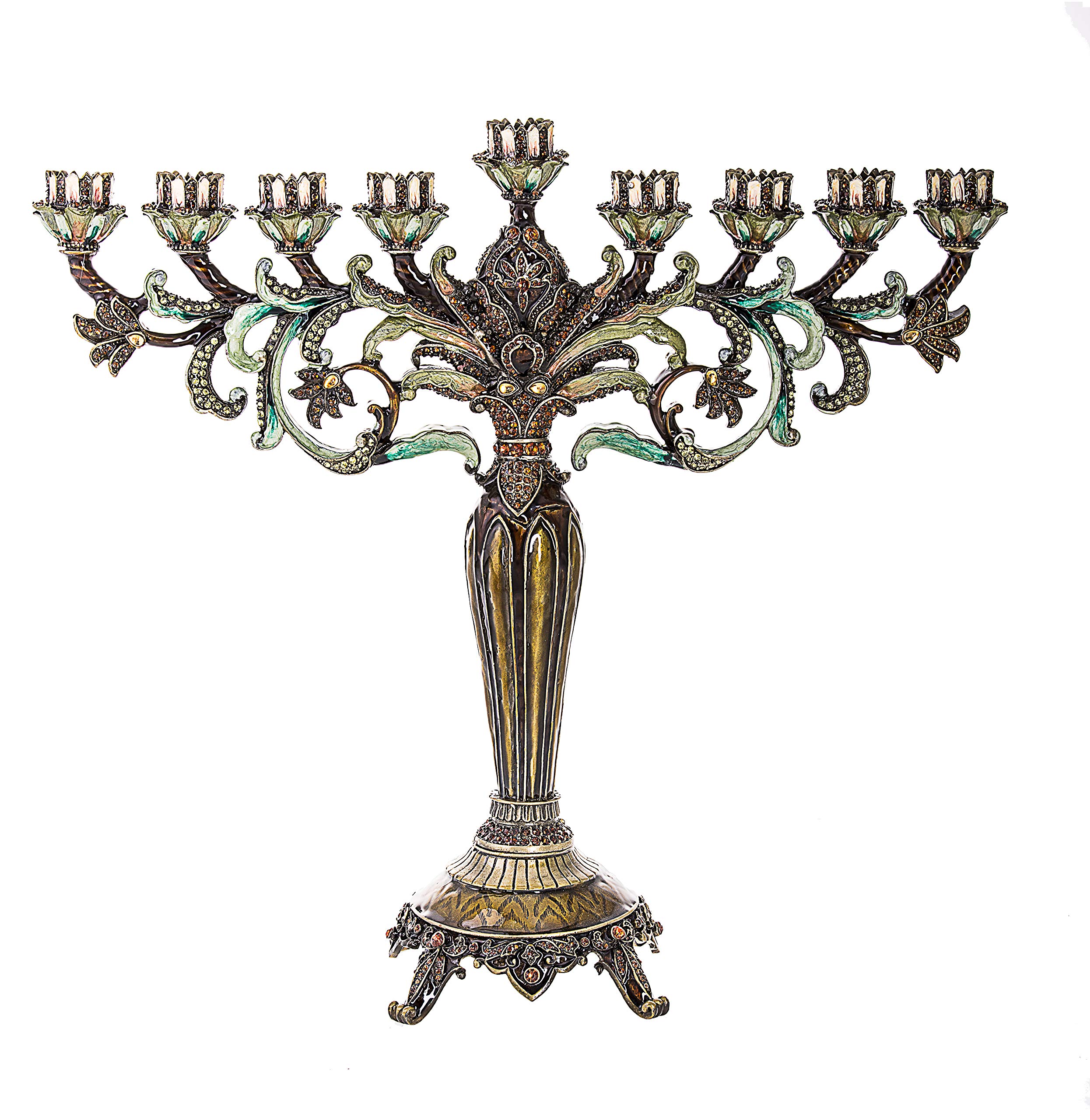 Elegant Mint Green Jeweled Menorah for Hanukkah - Classic Branch Design with Stone Accents - Fits Standard Hanukkah Candles (12.5