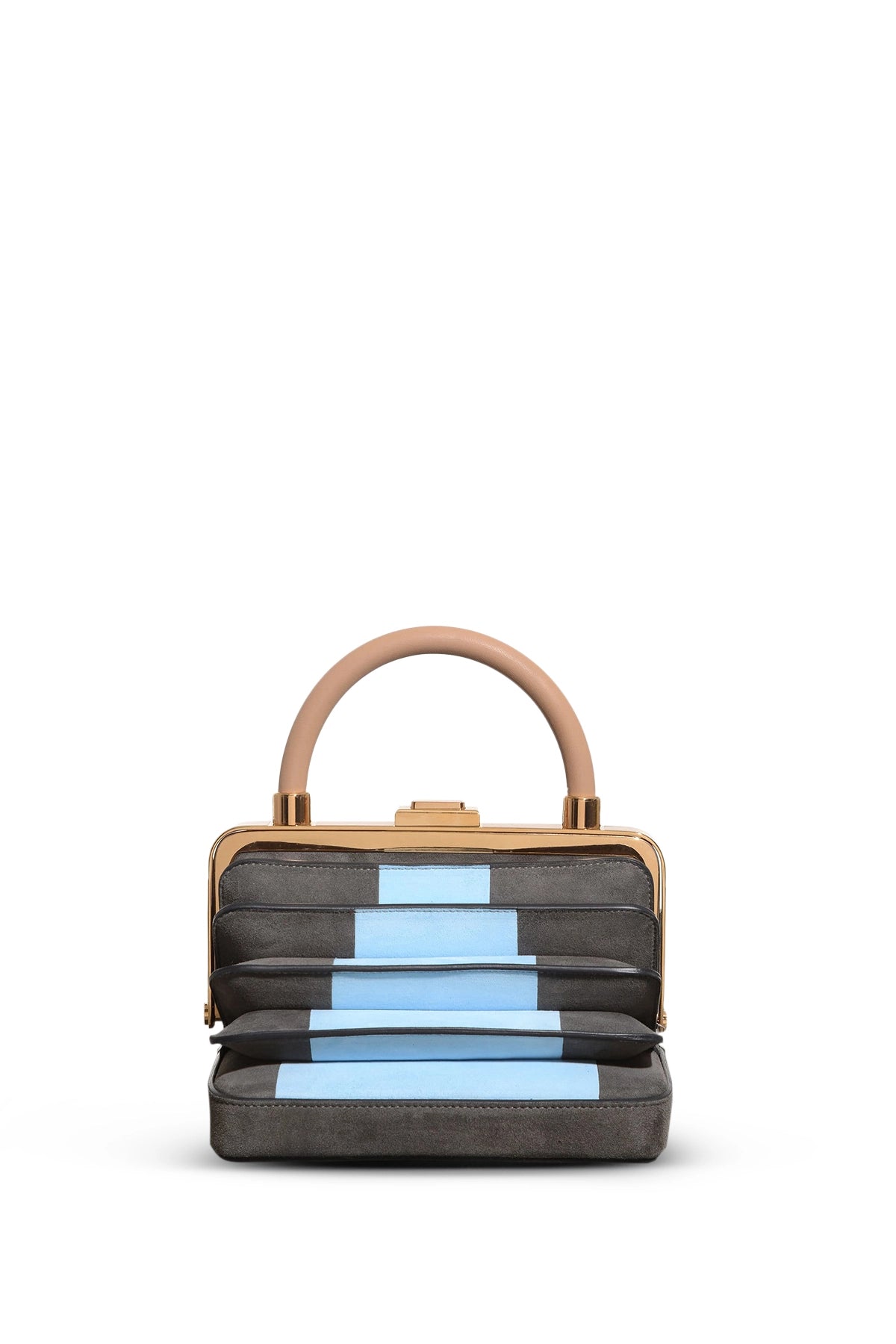 Premium Grey & Light Blue Suede Diana Bag with Nude Nappa Leather Handle - Elegant Crossbody Purse for Women, Perfect for Work, Date Night & Travel Accessories
