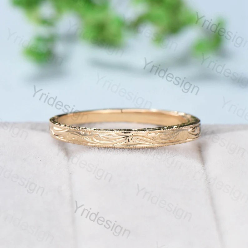 2 Carat Oval Moissanite Engagement Ring Set with Twig Leaf Wedding Band - 14K Yellow Gold Filigree Milgrain Edge Stacking Rings for Women | Perfect for Proposals, Anniversaries & Bridal Jewelry