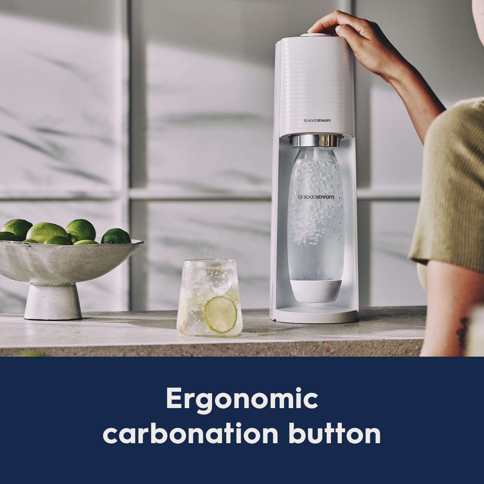 SodaStream Terra Sparkling Water Maker Kit - White, Includes CO2 Cylinder, DWS Bottles & Bubly Drops Flavors for Homemade Carbonated Drinks | Perfect for Kitchen, Office & Parties