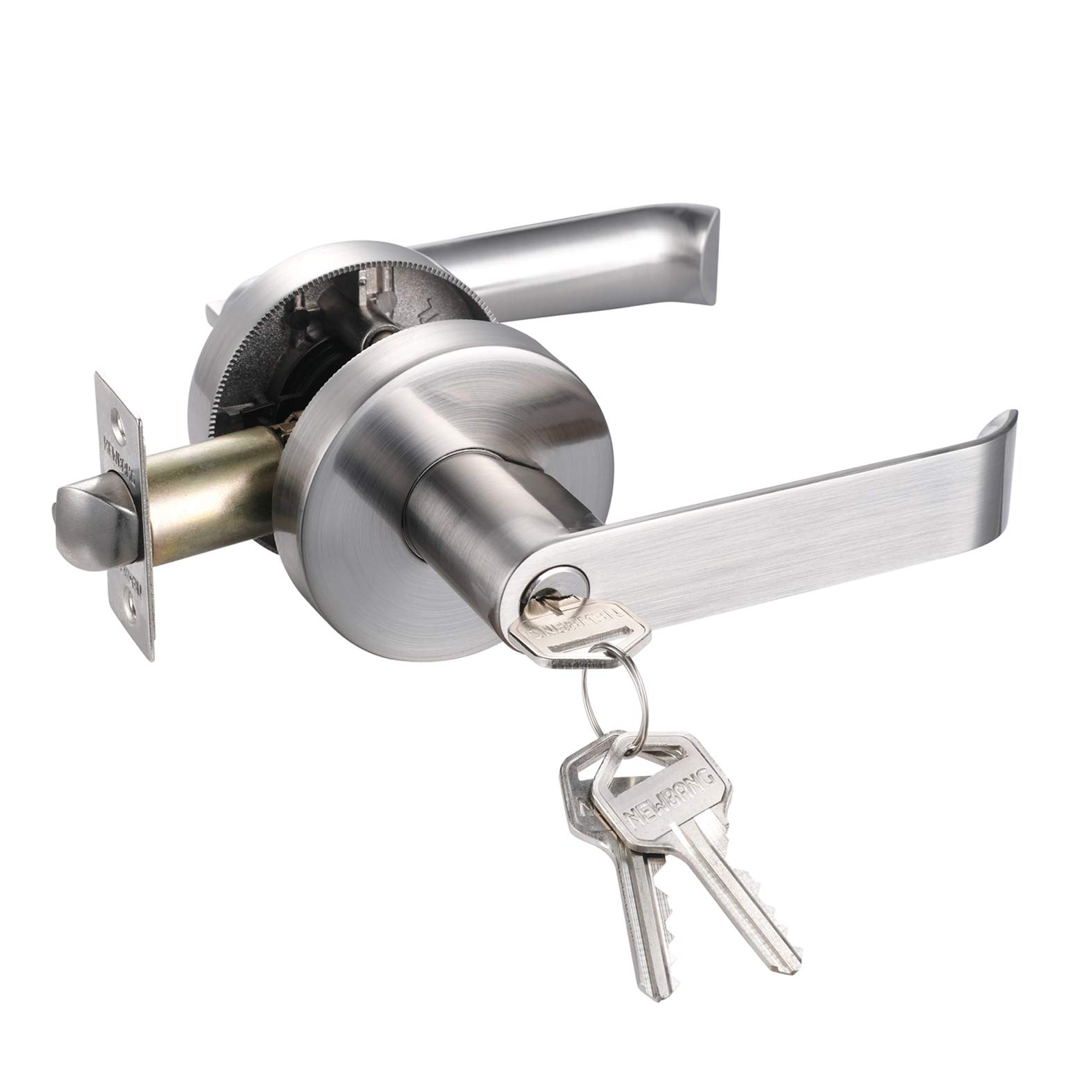 HTL02 Satin Nickel Keyed Entry Door Lever Lock - Secure & Durable Entrance Door Handle for Home & Office - Perfect for Front Doors, Bedrooms & Commercial Spaces