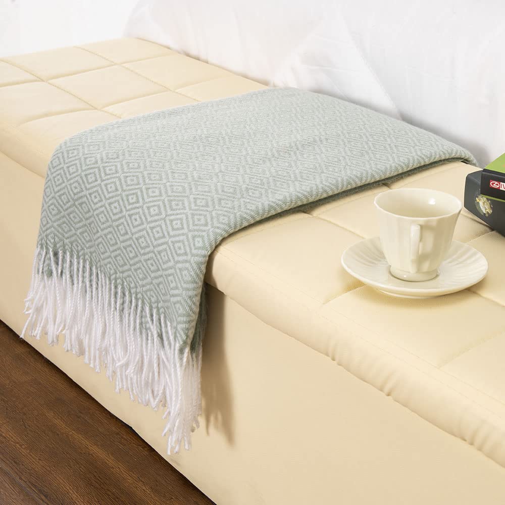 Gealaek Diamond Lattice Faux Cashmere Throw Blanket - Honeydew Fringe, Lightweight & Ultra Soft Cozy Blanket (50