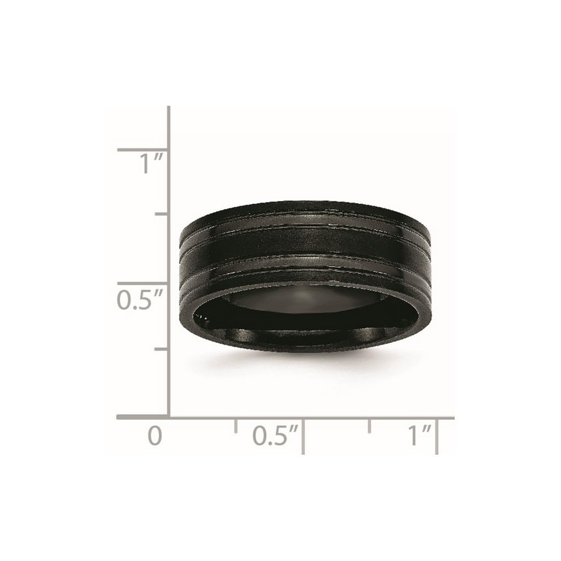 Black Titanium Grooved 8mm Brushed and Polished Unisex Band Ring - Durable Wedding, Anniversary & Everyday Fashion Jewelry for Men and Women