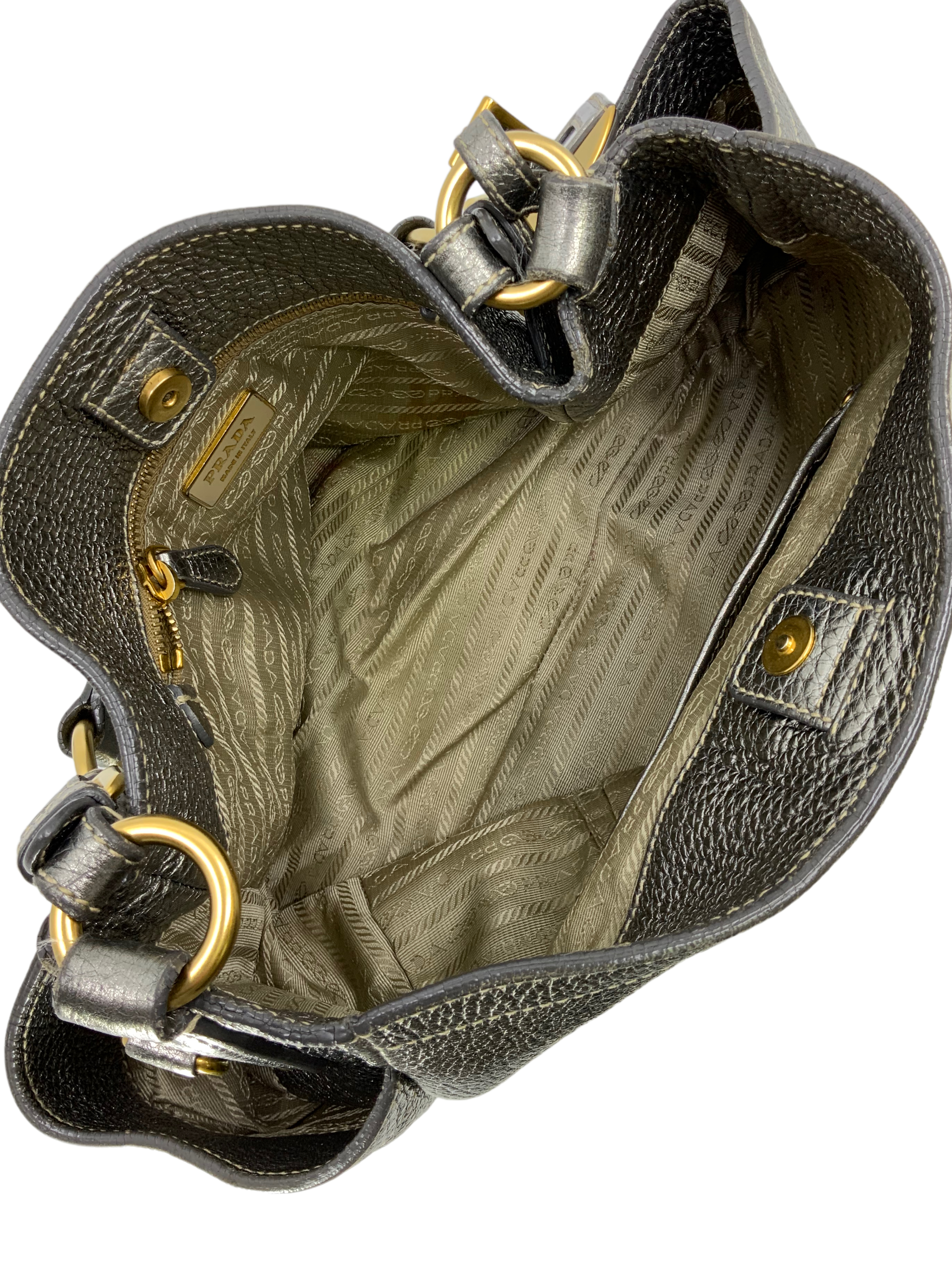 Prada Side Pocket Zip Vitello Daino Hobo Shoulder Bag - Luxury Leather Handbag for Women, Perfect for Work, Travel & Everyday Use