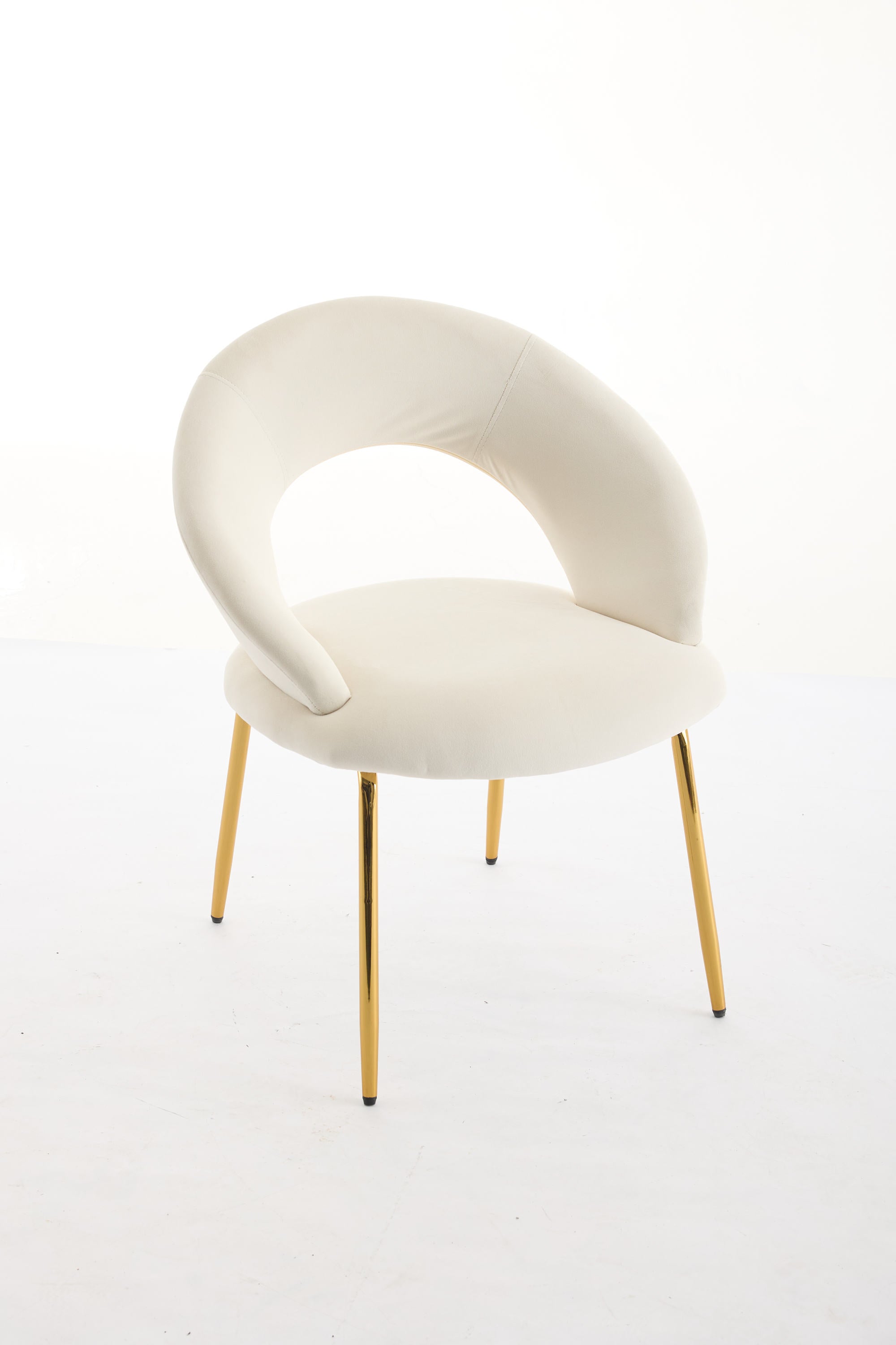 Velvet Dining Chairs Set of 1 - Curved Backrest with Golden Metal Legs for Kitchen & Dining Room - White - Perfect for Modern Home Decor & Entertaining Guests