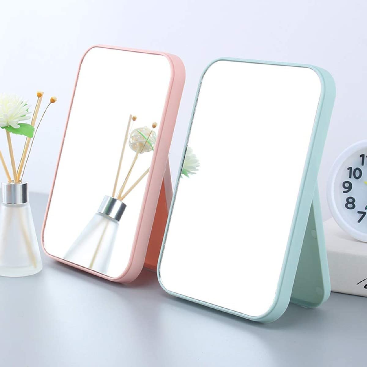 OLWICK® Foldable Makeup Mirror - Portable Desktop Vanity Mirror with 1X Magnification, Square Single-Sided Design - Perfect Travel & Home Dressing Mirror, Great Gift for Women & Girls (Blue) - Ideal for Bedroom, Bathroom & Travel Makeup Application