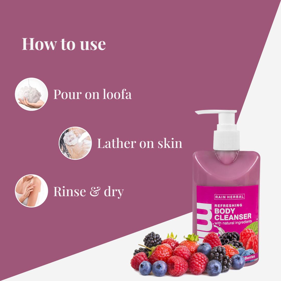 Rain Herbal Fairy Berries Refreshing Body Wash with Natural Ingredients | Gentle Moisturizing Cleanser for All Skin Types | 200ml | Perfect for Daily Shower & Spa Relaxation at Home