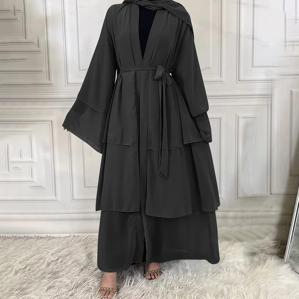 Elegant Muslim Abaya Dress for Women - Long Sleeve Islamic Dubai Abaya Cardigan Robe - Modest Middle East Prayer Dress with Hijab - Perfect for Prayer, Mosque Visits & Special Occasions