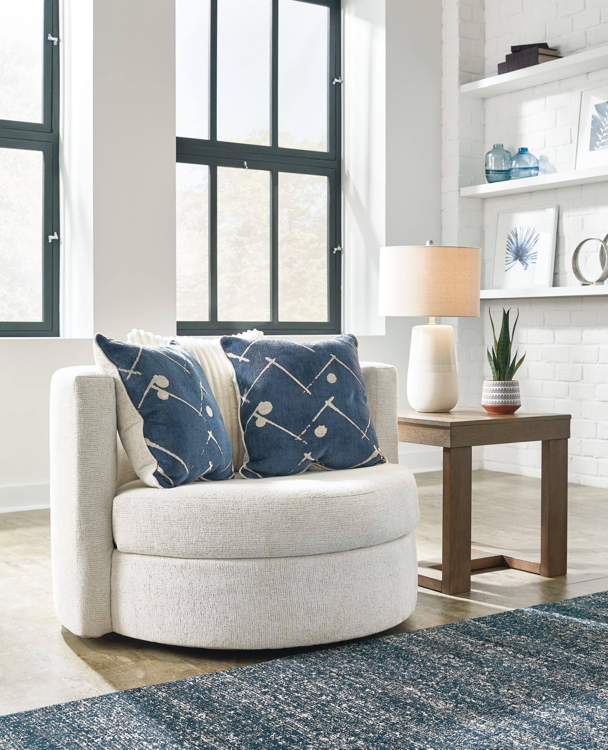 Signature Design by Ashley Padova Transitional Upholstered Swivel Accent Chair with 3 Throw Pillows, White - Perfect for Living Room, Bedroom or Office Decor