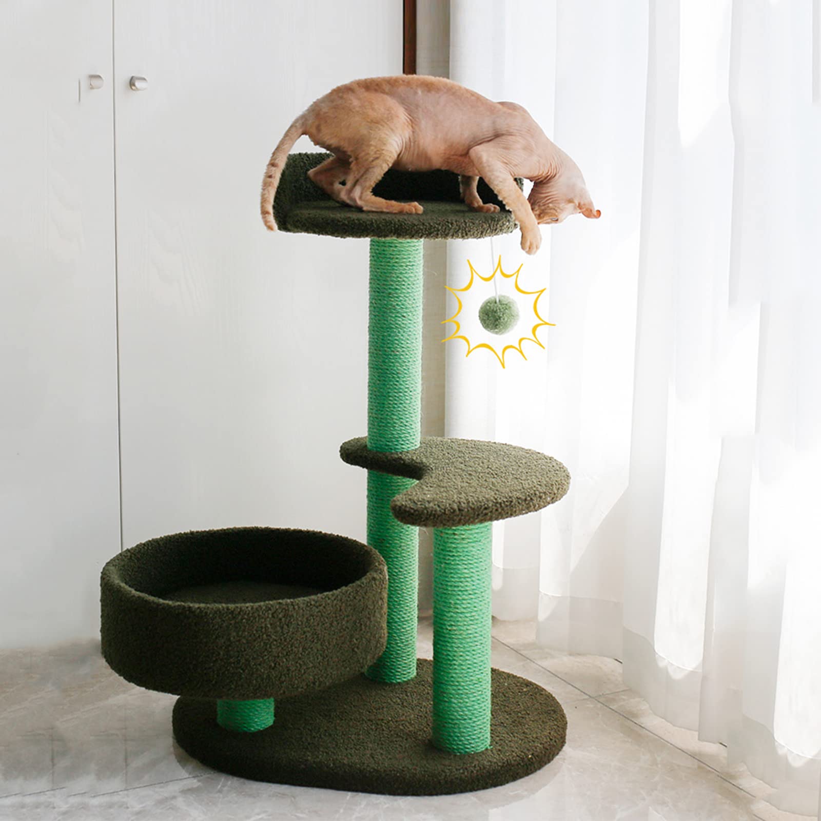 28.3 Inch Cat Tree for Indoor Cats - 3 Level Cat Activity Tower with Scratching Post & Hanging Ball - Multi-Level Pet Play House for Kittens & Adult Cats - White Cat Furniture (49x72cm) - Perfect for Small Spaces & Apartment Living