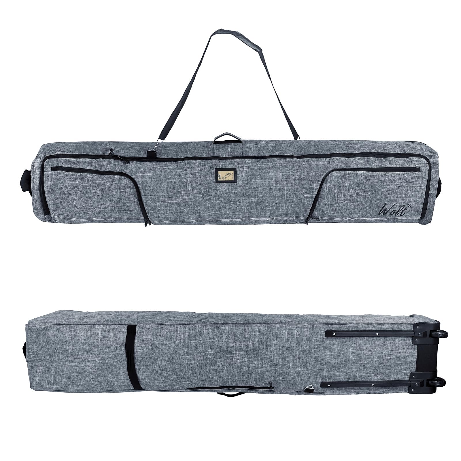 WOLT Rolling Ski Bag - Padded Snowboard Travel Bag with Wheels for Airplane, Fits 2 Pairs of Skis (175cm-190cm) | Durable Ski Carrier for Winter Sports & Vacation Travel
