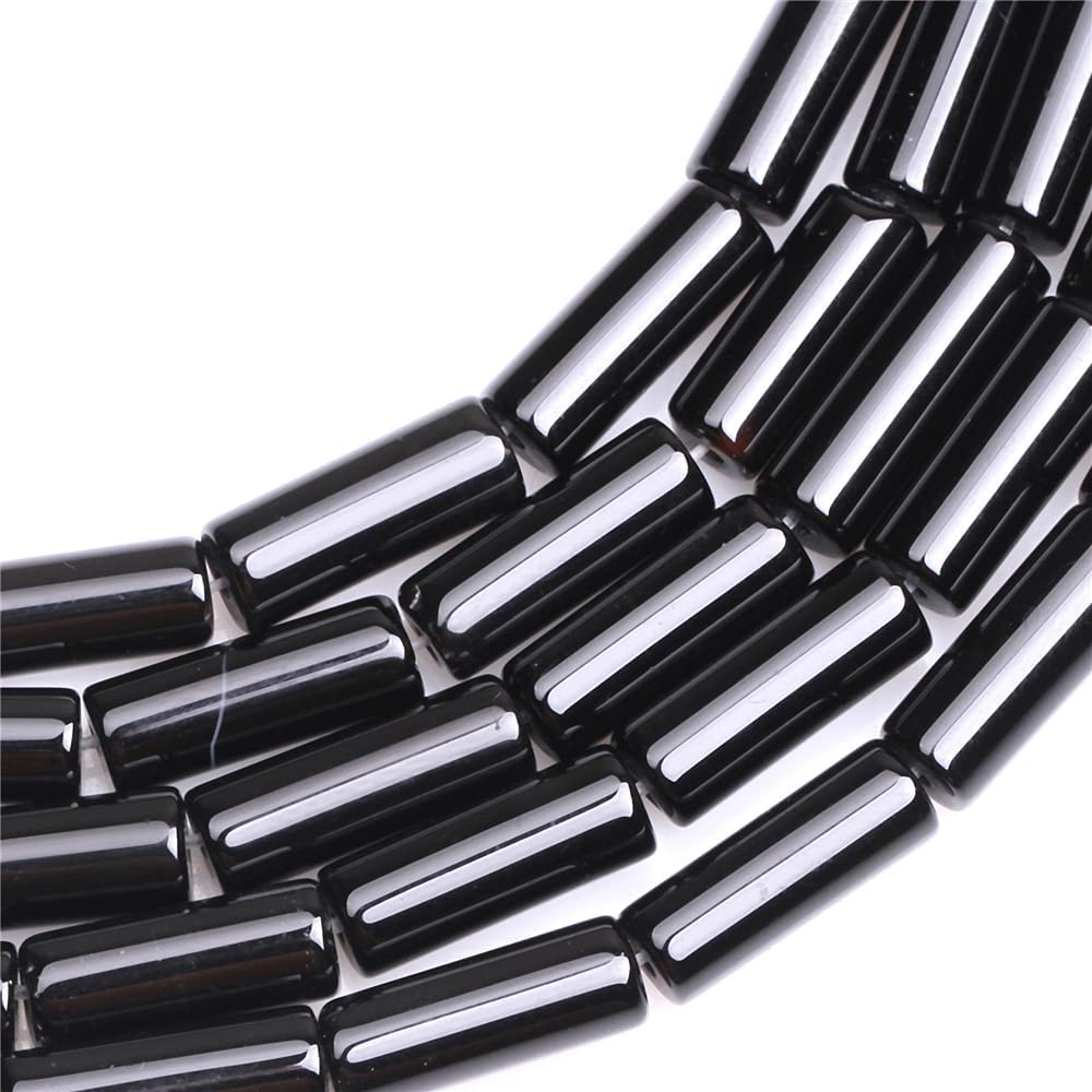 28pcs 4x13mm Natural Black Onyx Beads - Cylinder Tube Loose Gemstones for Jewelry Making, DIY Bracelets & Necklaces - Perfect for Boho, Wedding & Handmade Jewelry Designs