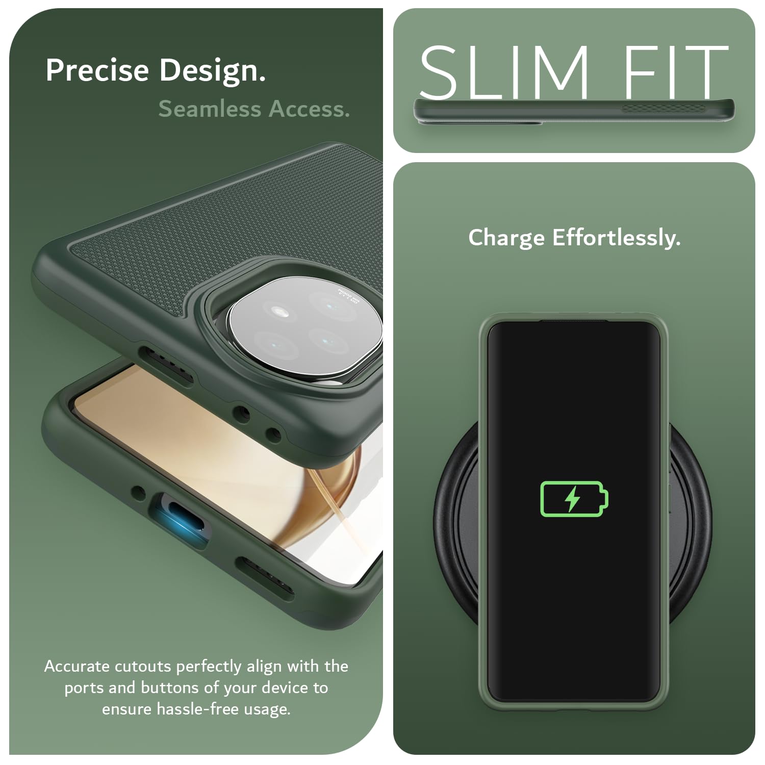 TUDIA DualShock Grip Honor 200 Pro 5G Case | Military Grade Dual Layer Shockproof Slim Heavy Duty Protective Phone Cover (Pine Green) for Outdoor & Daily Use