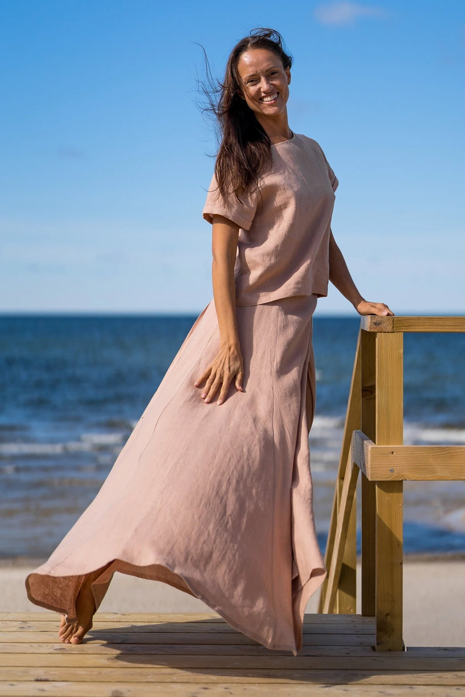 Powder Blue Linen Maxi Skirt for Women - Boho Wrap Beach Skirt with Side Slit | Perfect for Summer Vacations, Beach Getaways & Casual Outings