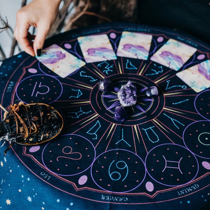 Premium Tarot Wheel of Zodiac Altar Cloth - 12 Astrology Signs Divination Mat for Tarot Reading, Astrology Practice & Spiritual Rituals - Perfect for Psychic Sessions, Meditation & Sacred Space Decor