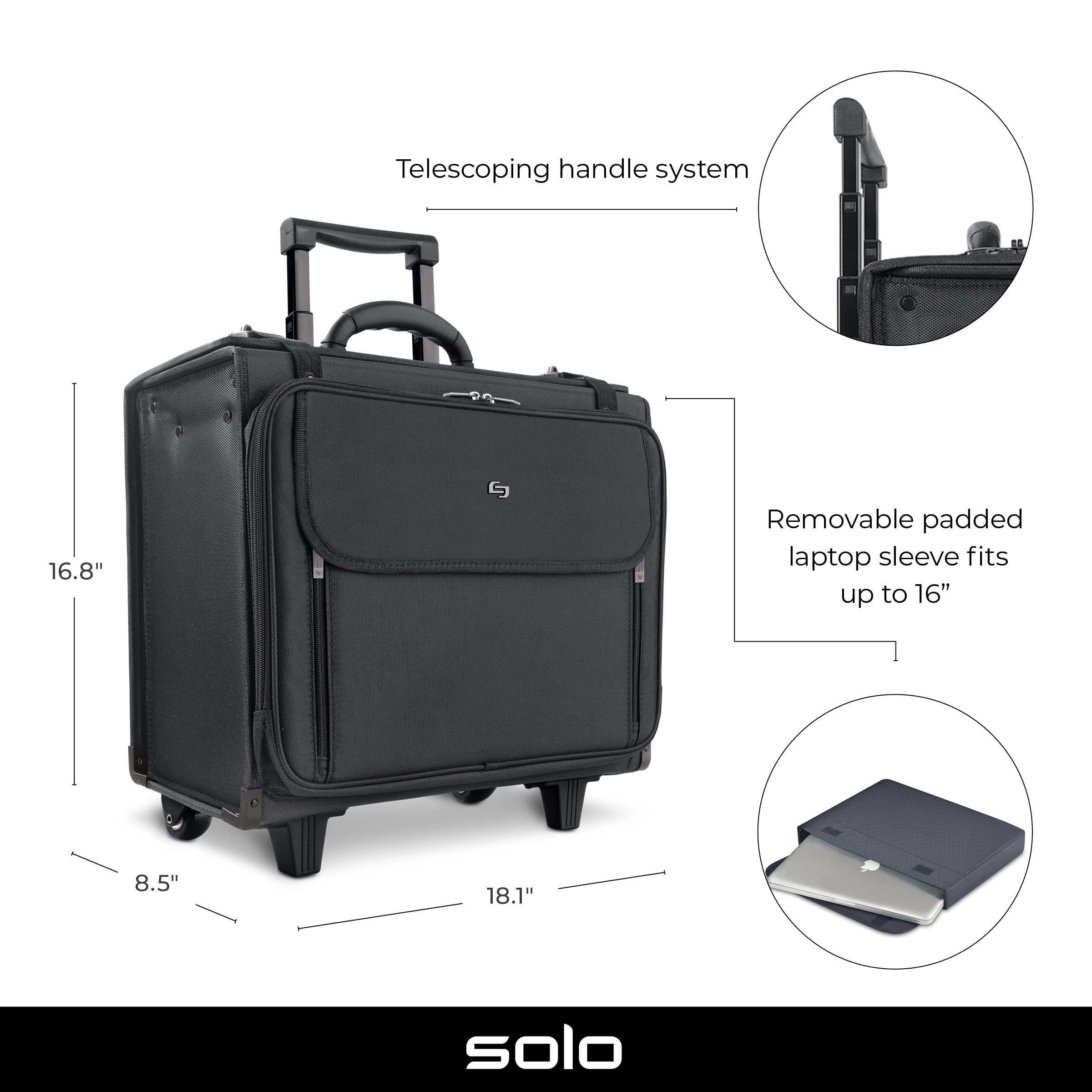 Solo Morgan Rolling Hard Side Catalog and Laptop Case - Black | Durable Business Travel & Office Organizer for Documents, Files & 17