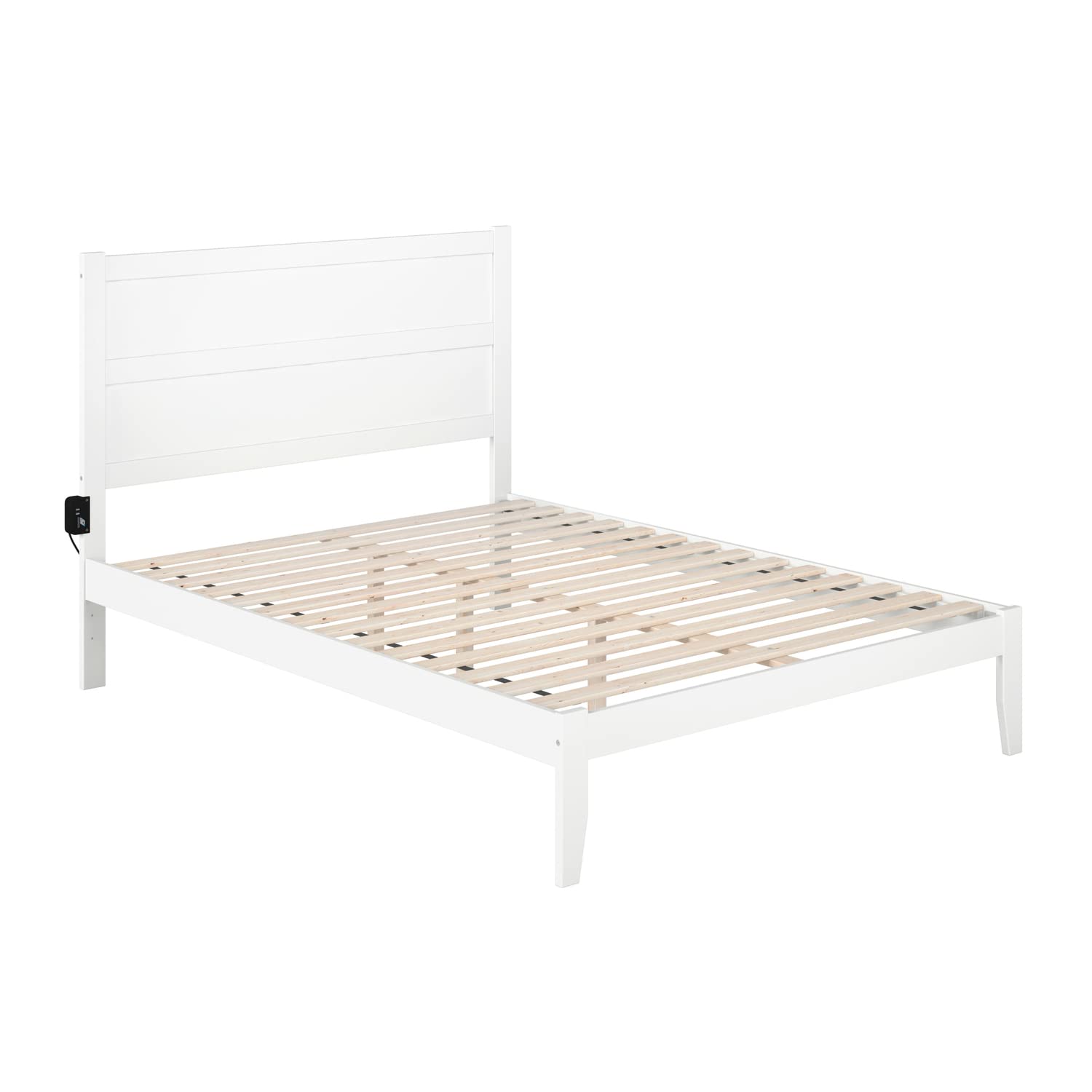 AFI NoHo Queen Size Platform Bed with USB Charging Station - Modern White Wooden Bed Frame with Storage, Perfect for Small Bedrooms & Guest Rooms