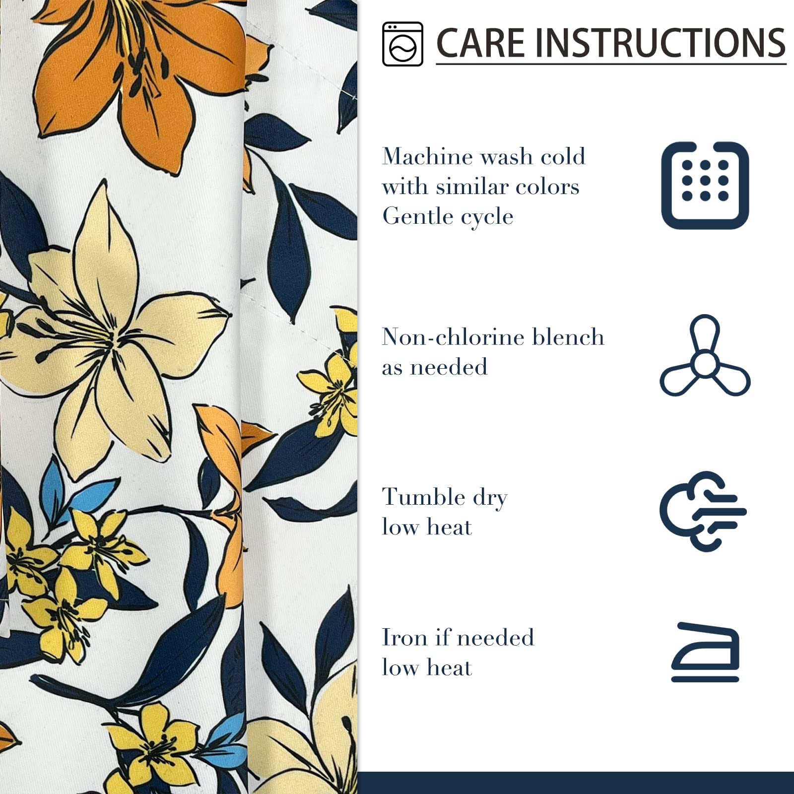 Valance Blackout Curtains for Windows - Floral Kitchen Drapes, Short 52x18 Inches, Home Decor for Living Room, Bedroom, and Nursery