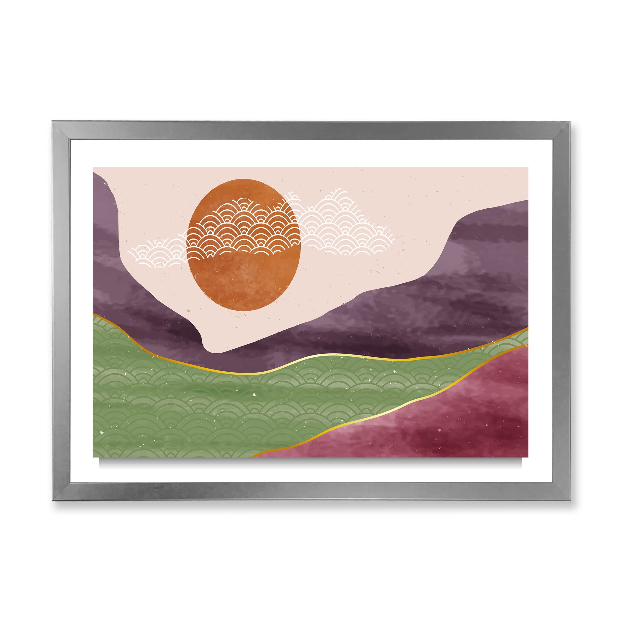 Abstract Landscapes with Mountain Moon & River - Modern Framed Wall Art for Living Room, Bedroom & Office Decor
