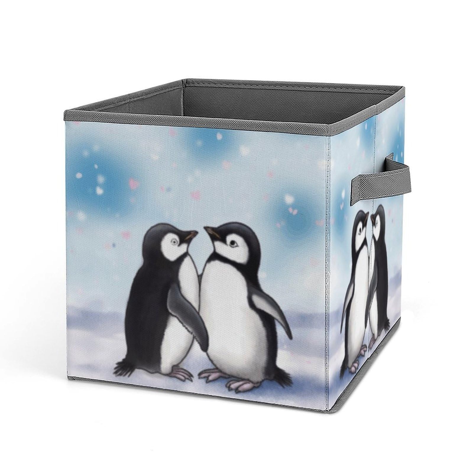 Collapsible Storage Cubes with Handles - 10.6×10.6 Inch Foldable Organizer Bins | I Love Penguins Printed Design for Bedroom, Closet & Kids Room Organization