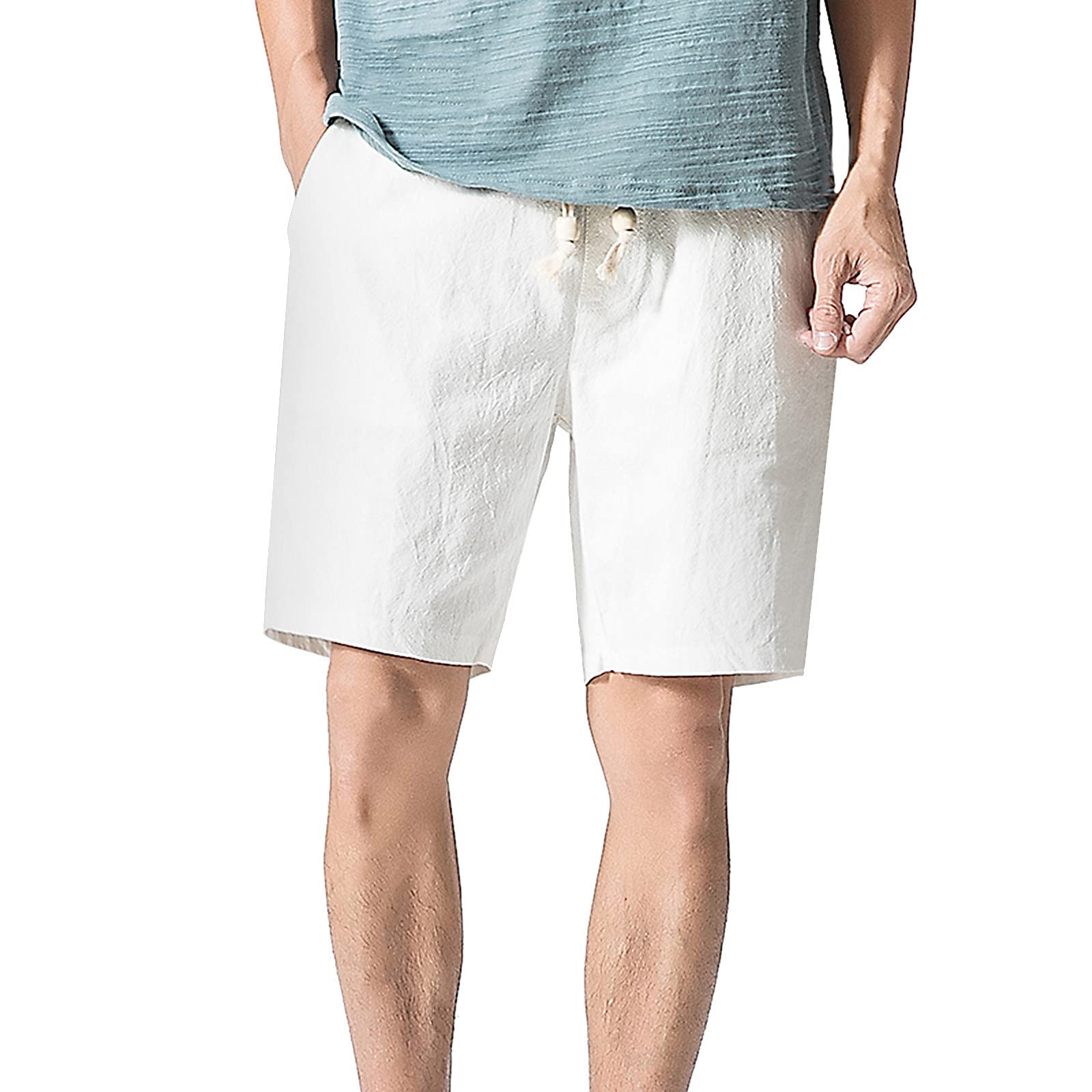 KBNDIEU Men's Cotton Hemp Denim Shorts - Straight Fit Knee-Length Casual Loose Beach Shorts for Summer | Perfect for Walking, Vacation & Outdoor Activities