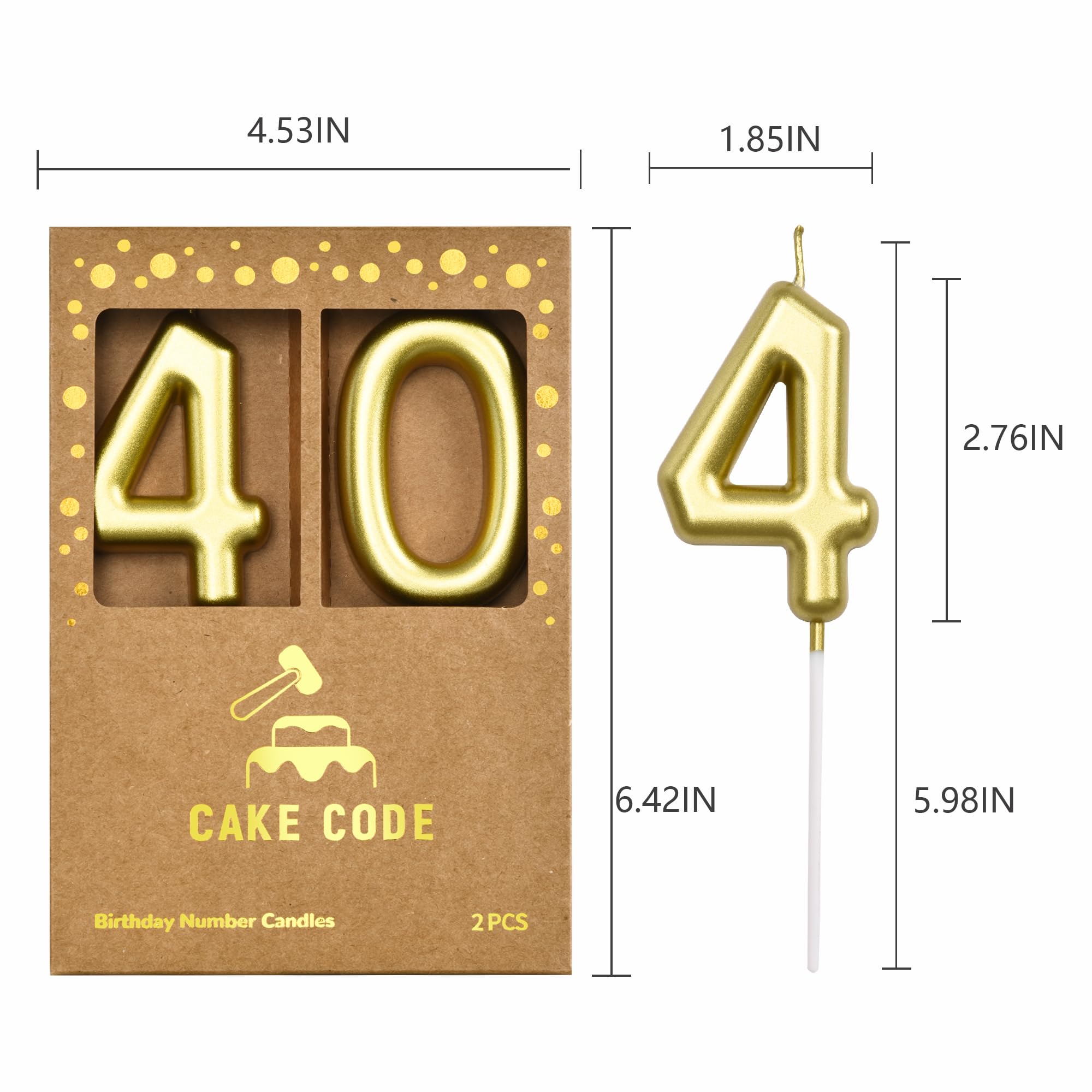 2.76 Inch Gold Number 40 Birthday Candles - Classic Gold Cake Candles for Birthday Party Decorations & Anniversary Celebrations