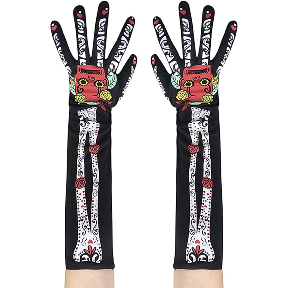 KESYOO Realistic Skull Head Halloween Gloves - Long Sleeve Party Gloves for Women & Men | Perfect for Halloween Costumes, Cosplay, Themed Parties & Horror Events