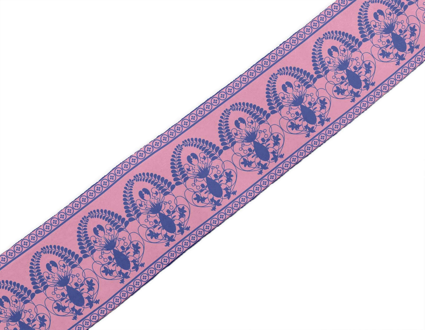 Indian Beautiful Art Pink Leaves & Floral Printed Dupion Fabric Ribbon Trim - 9 Yards, 3 Inches Wide for Crafts, Sewing & DIY Accessories | Perfect for Dressmaking, Gift Wrapping & Home Decor