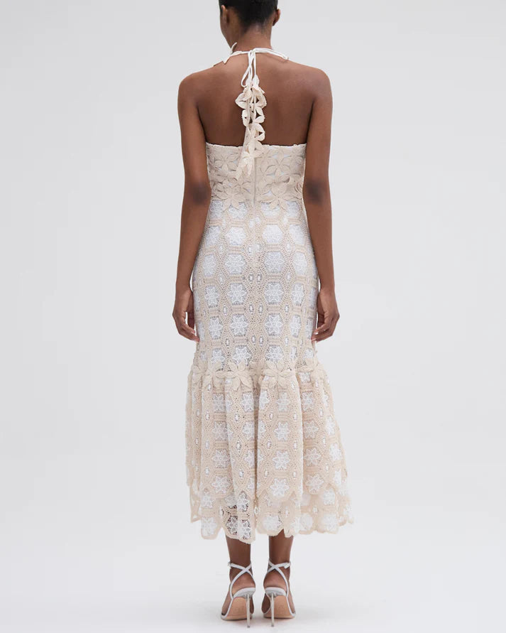 Crochet Midi Dress for Women - Natural Off White Boho Summer Beach Dress | Perfect for Vacation, Date Night & Outdoor Weddings