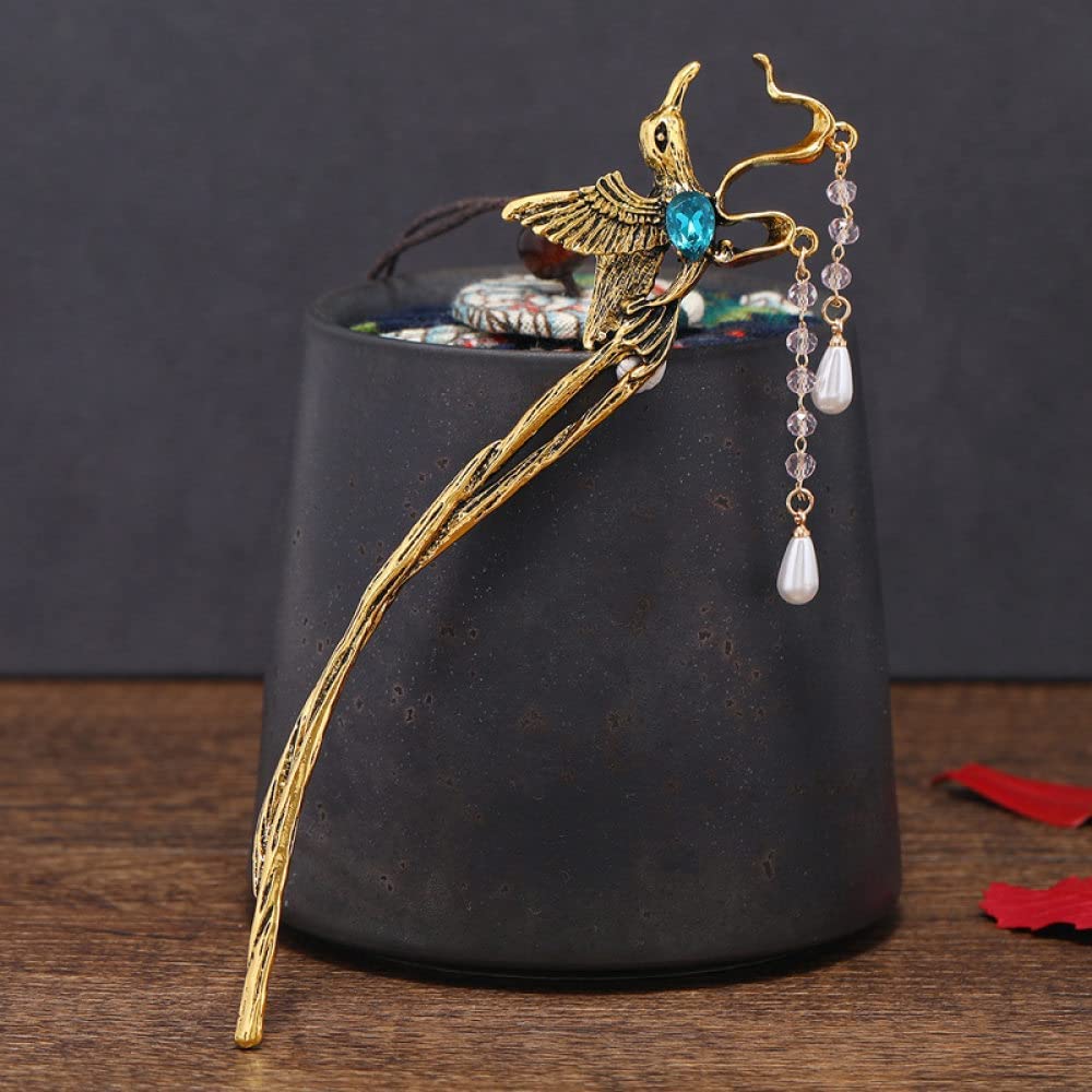 Vintage Pearl & Bird Hair Sticks with Dangle Chains - Chinese Hair Chopsticks for Buns & Updos - Golden Hair Pins for Women with Thick Hair - Perfect for Weddings, Parties & Traditional Chinese Costume Accessories