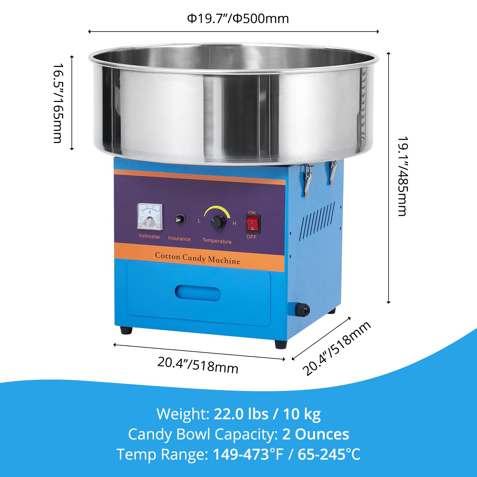 Commercial Cotton Candy Machine 1000W Electric Candy Floss Maker with Stainless Steel Bowl, Sugar Scoop & Storage Drawer - Perfect for Birthday Parties, Carnival Events, Wedding Receptions & Family Gatherings (Blue)