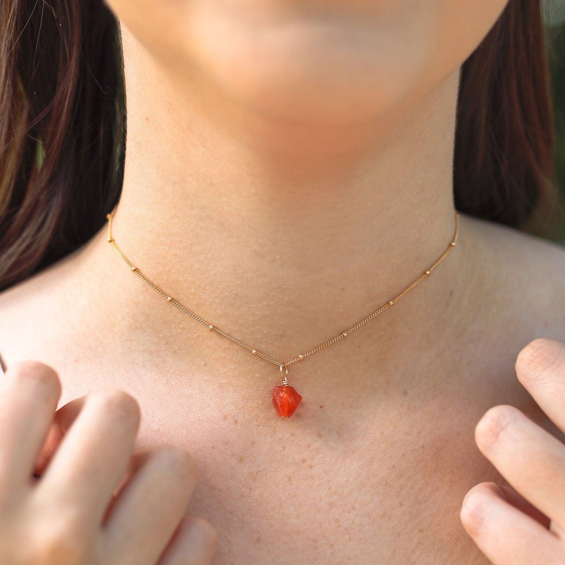 Natural Tiny Rough Carnelian Gemstone Pendant Choker Necklace for Women - Healing Crystal Jewelry for Energy, Protection & Spiritual Balance | Perfect for Meditation, Yoga & Everyday Wear