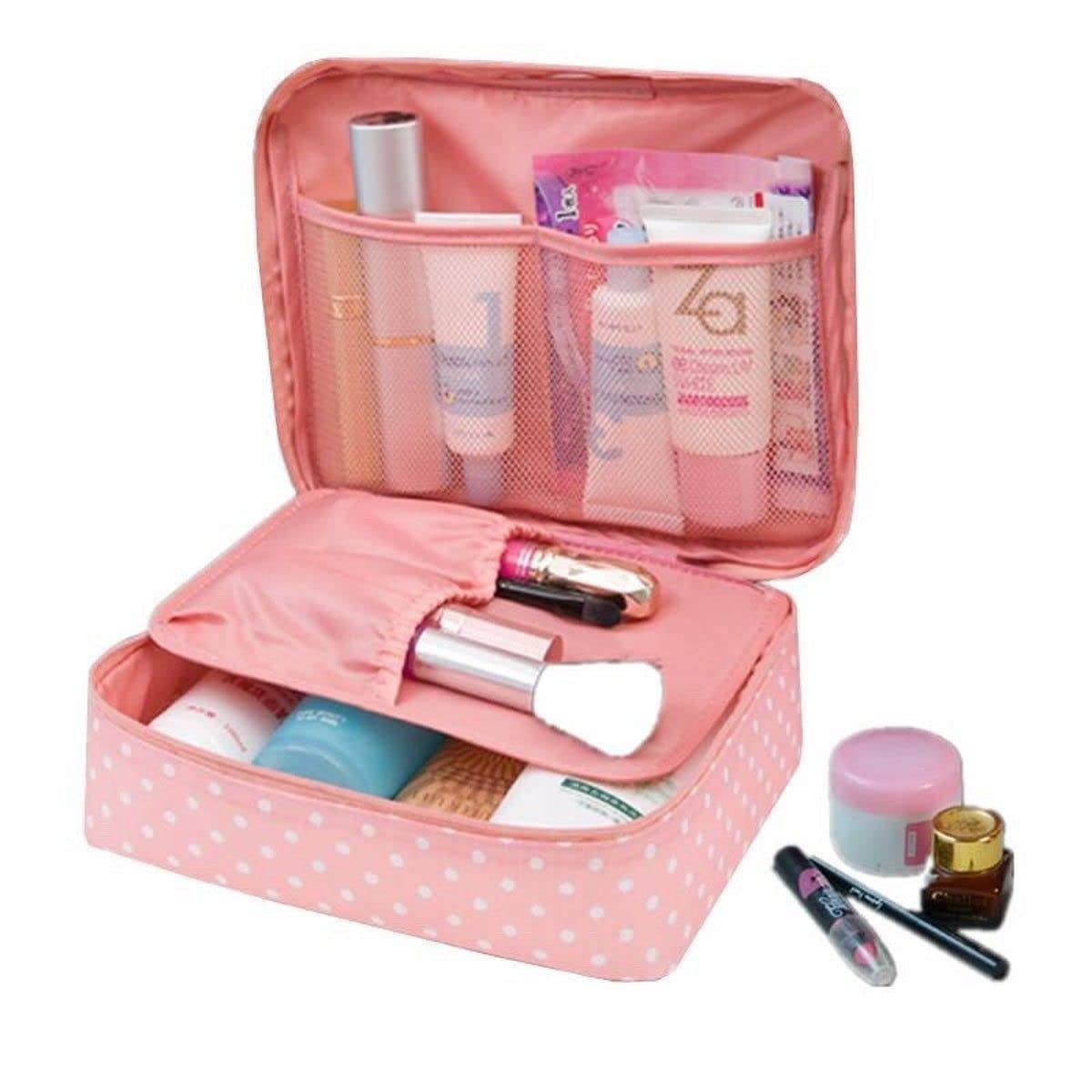 Trendegic Waterproof Cosmetic Organizer Bag - Portable Makeup Pouch for Women, Multi-Functional Travel Jewelry Storage Case (Pink, 1PCS) - Perfect for Travel, Home Vanity & Daily Essentials Organization