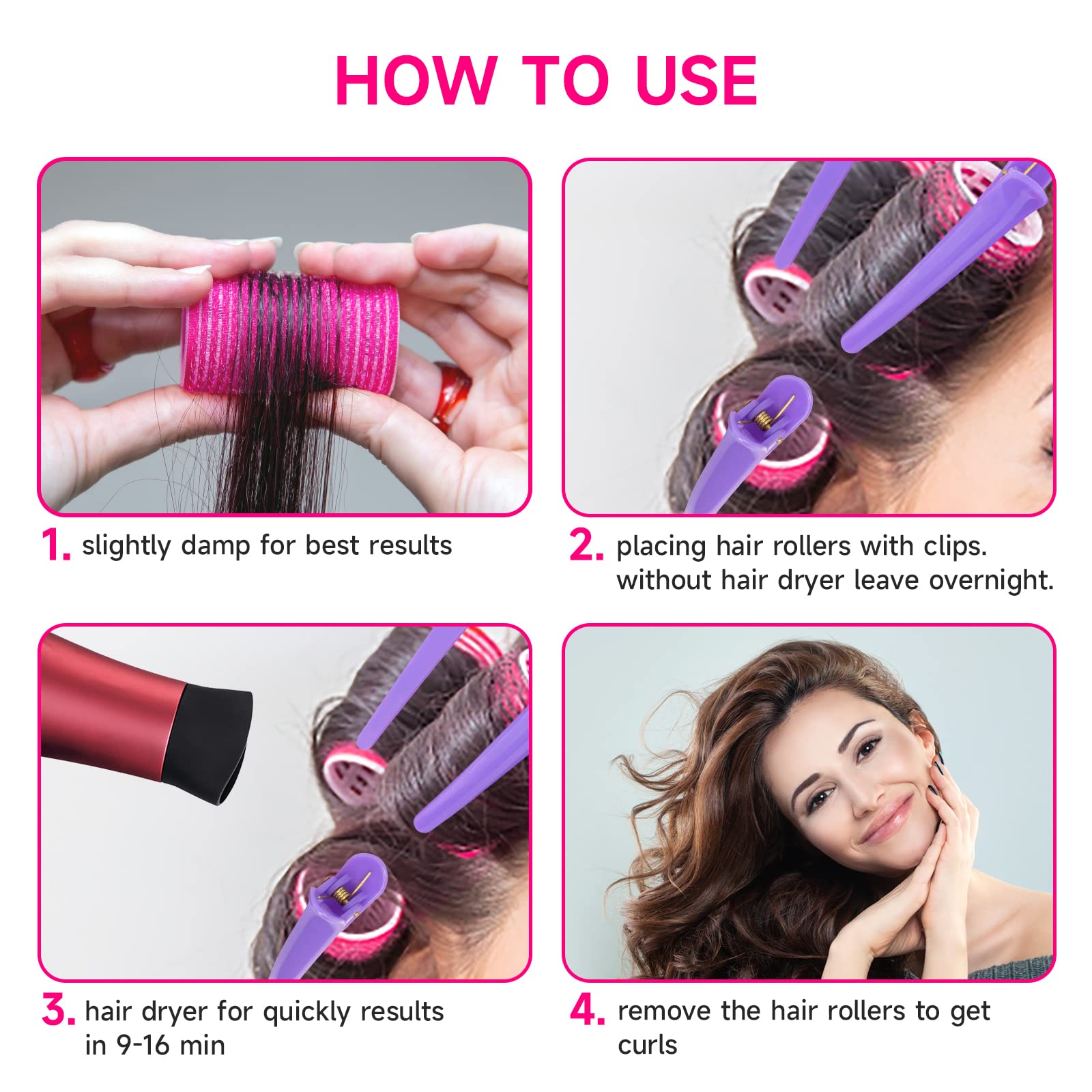 57pcs Self Grip Hair Rollers with Clips - Velcro Rollers for Volume & Curls - Large Jumbo Rollers for Long & Short Hair - Salon Quality Hair Curlers for Home Styling & Professional Use