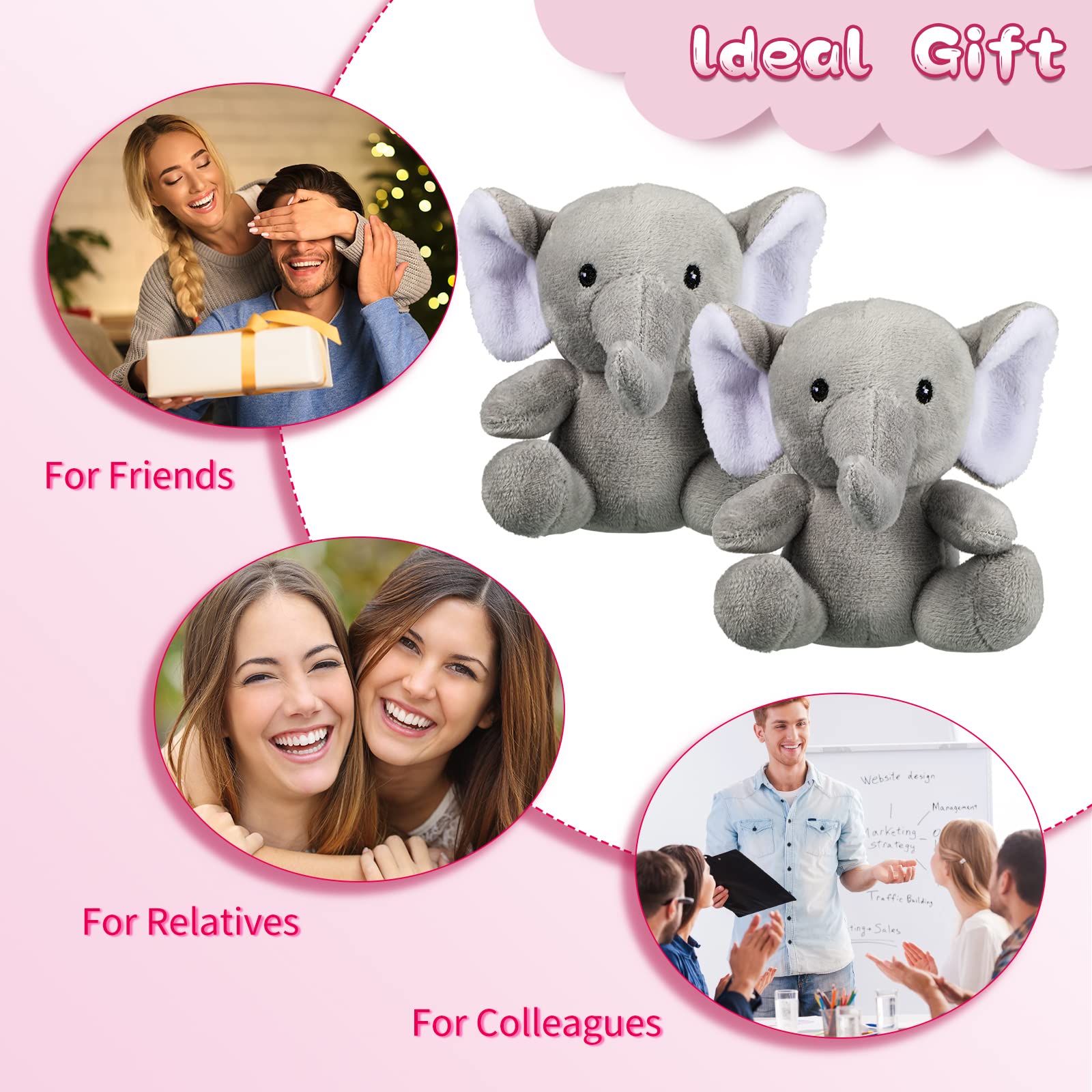 Skylety 4PCS Mini Elephant Stuffed Animals - Soft Cute Plush Toy for Baby Shower, Gender Reveal, Birthday Party Gifts (4 Inch, Grey) | Perfect for Nursery Decor, Kids Room, Carnival Prizes & Toddler Comfort