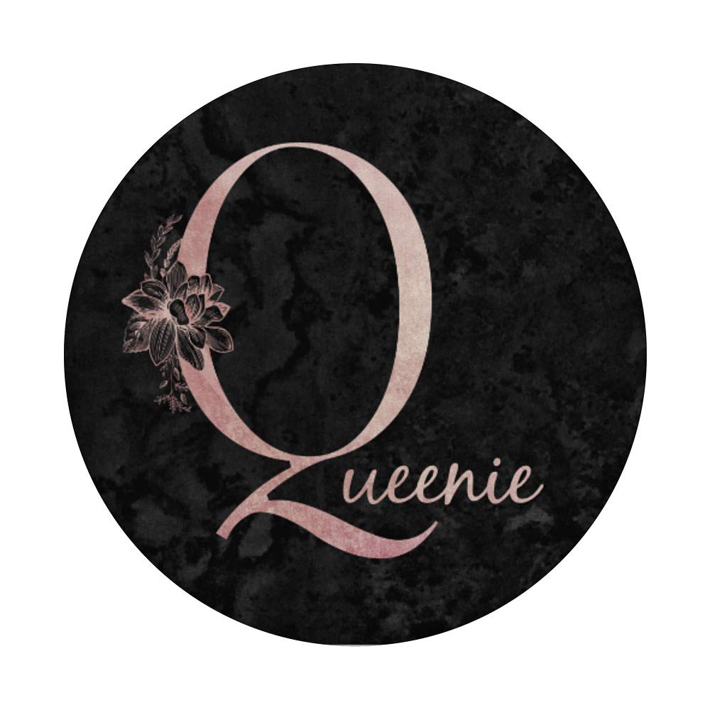 Personalized Queenie Name Pink Rose on Black Design PopSockets Swappable PopGrip - Perfect for Phones, Tablets & Laptops - Great Gift for Birthdays & Holidays