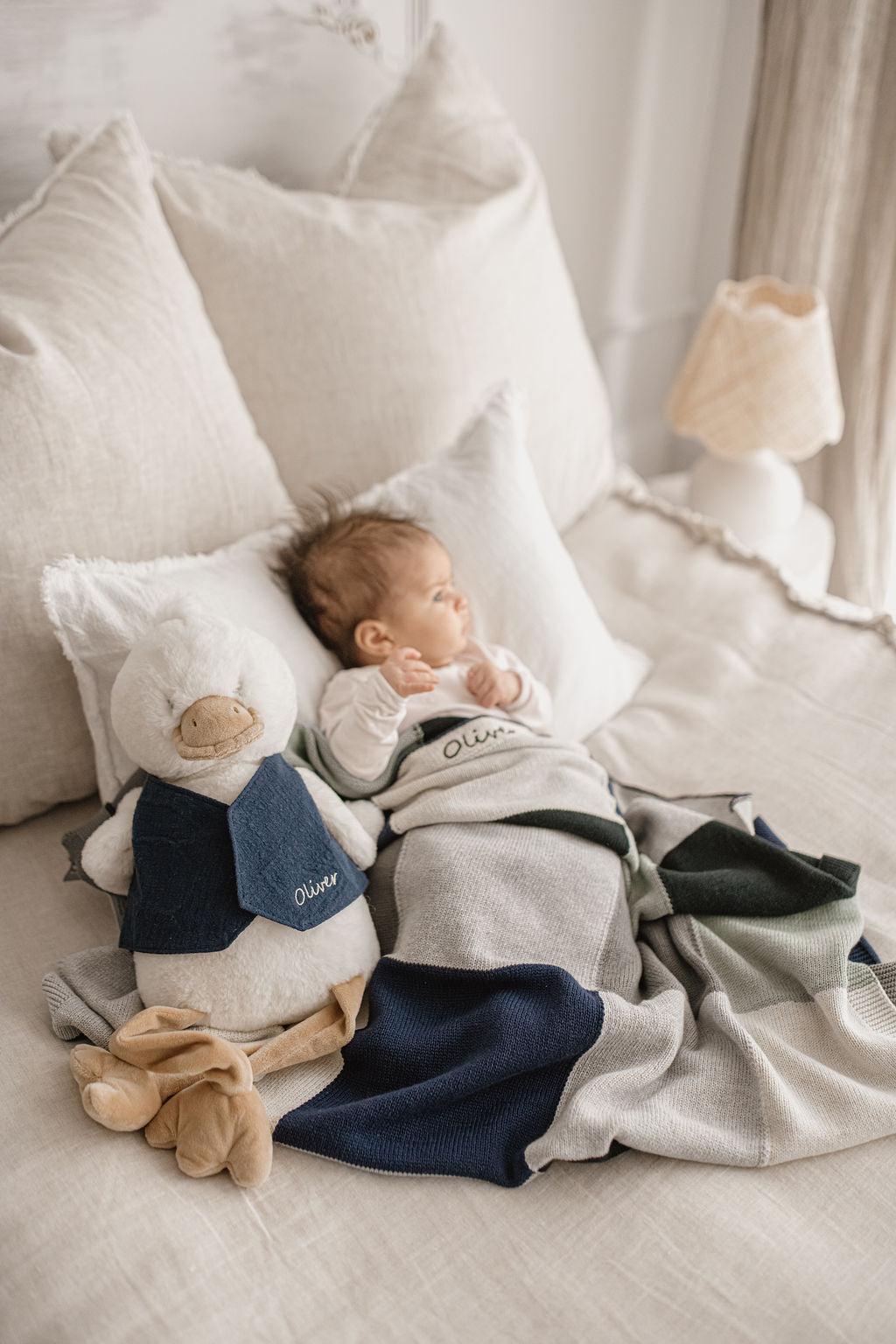 Custom Personalized Baby Blanket - Soft Patchwork Blue Cotton Blanket for Newborns | Perfect for Nursery, Gift, and Photo Shoots