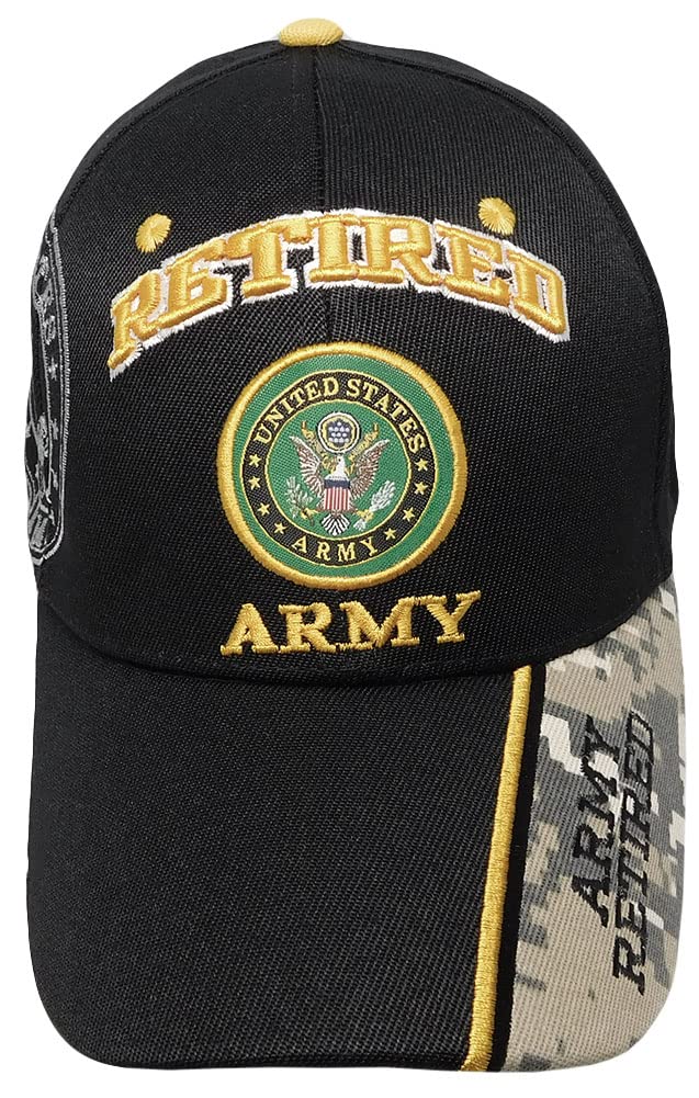 US Army Retired Emblem Black & ACU Digital Camo Shadow Embroidered Cap - Military Veteran Hat for Outdoor Activities & Patriotic Events