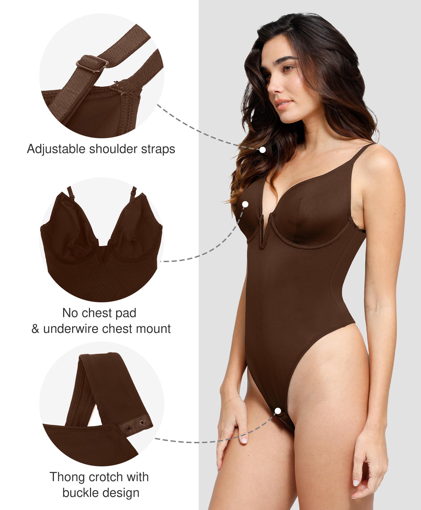 Popilush Women's Tummy Control Shapewear Bodysuit - Deep V Corset Top Thong Body Shaper for Slimming & Smoothing | Perfect for Dresses, Workwear & Special Occasions