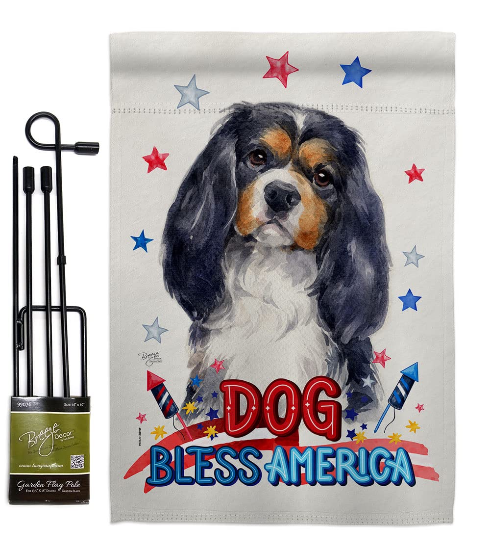Patriotic Cavalier Spaniel Garden Flag Set - Double-Sided Dog Yard Decor for Outdoor & Home Use