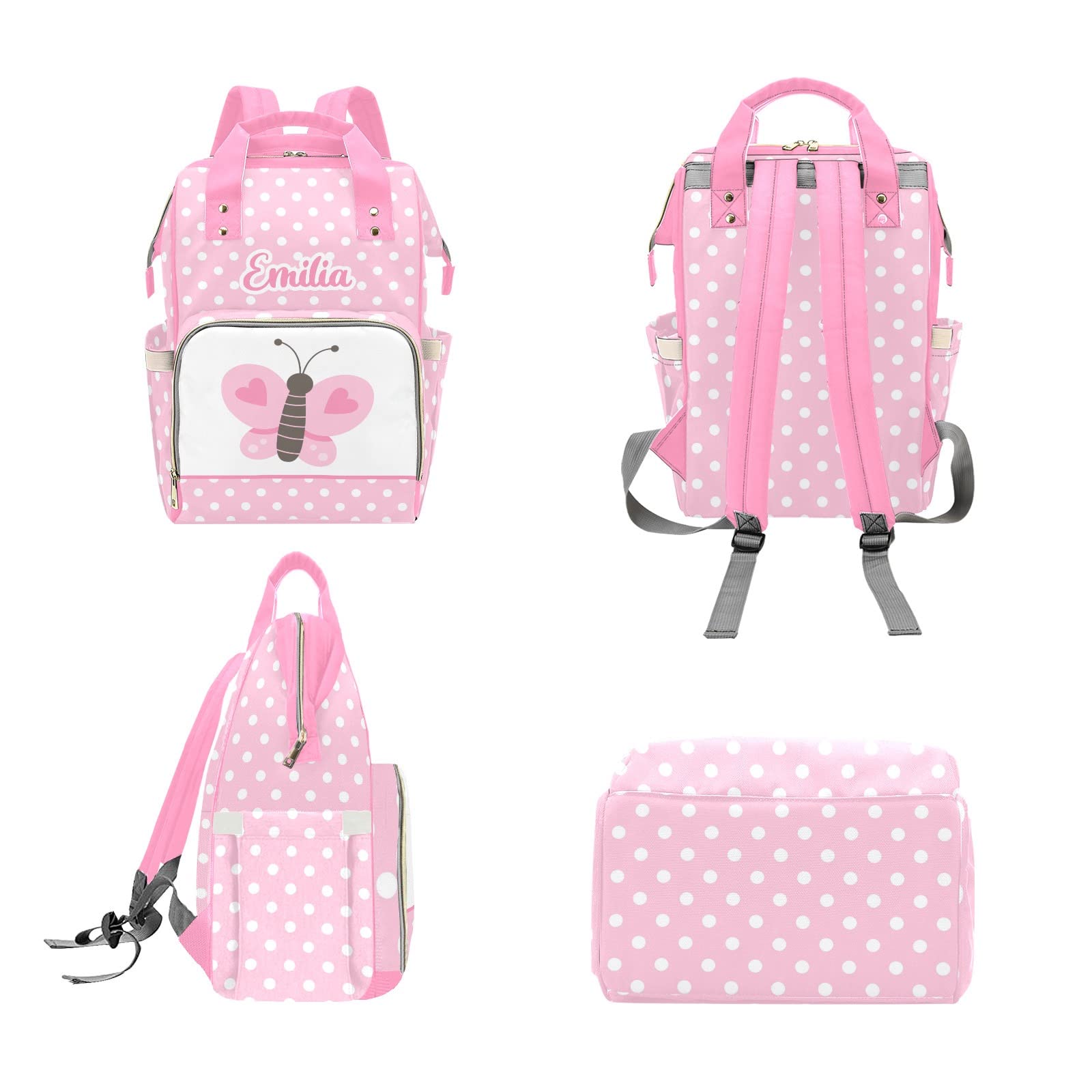 Custom Diaper Bag Backpack Tote - Personalized Butterfly Pink Baby Shower Gift, Large Waterproof Diaper Bag for Moms, Travel & Everyday Use