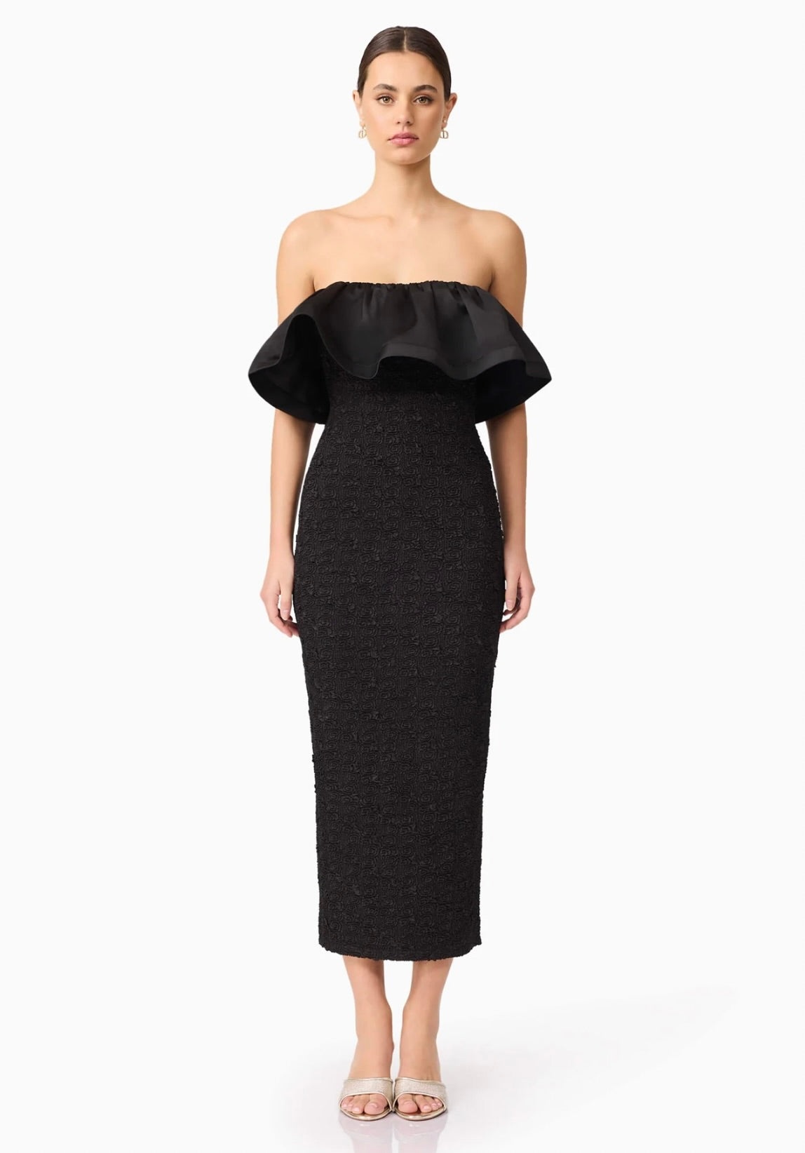 Strapless Black Midi Dress for Women - Elegant Dandelion Print Summer Dress for Beach, Party & Date Night