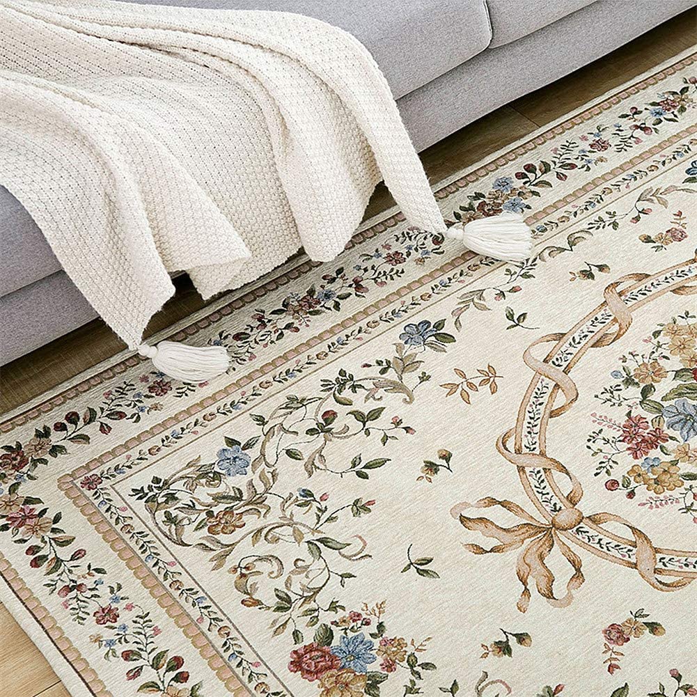 Ukeler 7.5x5.2 Feet Non-Shedding Cotton Area Rug - Rustic Floral Design for Living Room & Bedroom Decor | Euro Romance Style Accent Carpet | Perfect for Home, Office or Dorm Room