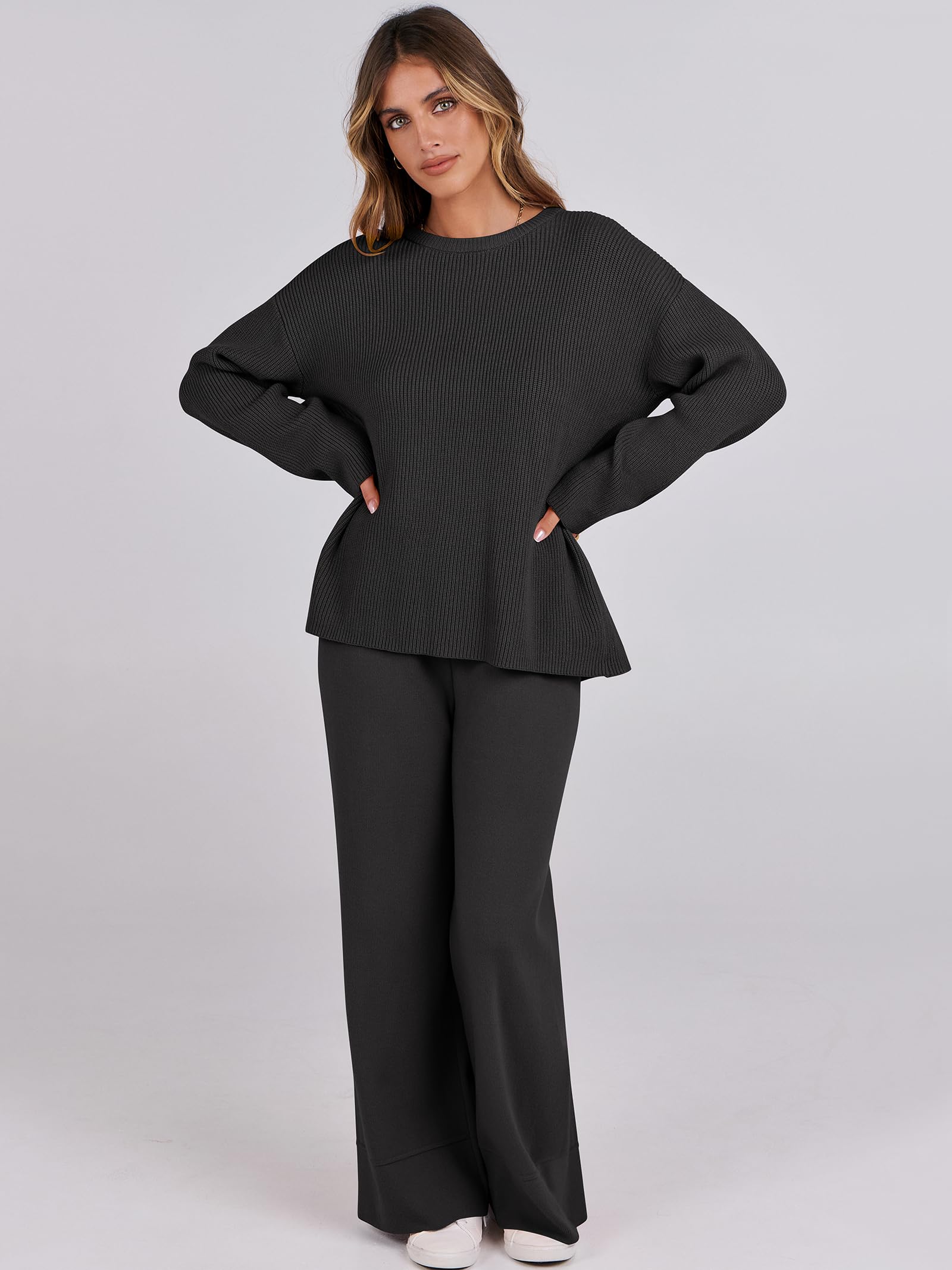 ANRABESS Women's Casual Two Piece Sweater Lounge Set - Cozy Pullover & Wide Leg Pants Matching Outfit for Fall 2024 | Loose Comfort Wear for Home, Office & Weekend Relaxation