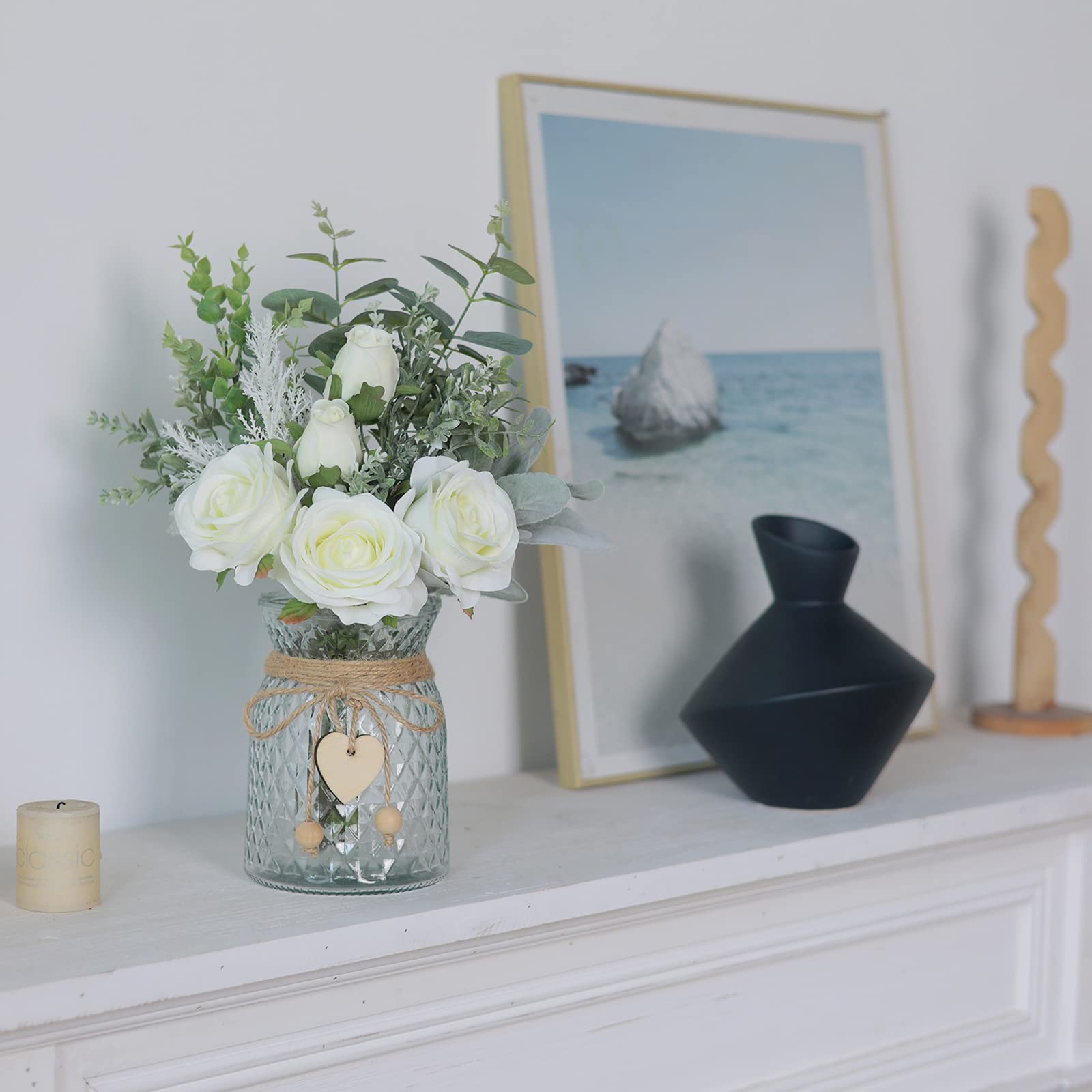 Artificial Silk Roses in Vase - Home & Office Decor for Farmhouse, Bathroom, Dining Table