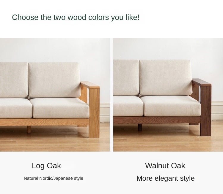 Oak Solid Wood Modern Fabric Sofa - Contemporary Living Room Furniture for Small Spaces & Apartments | Durable & Stylish Home Decor