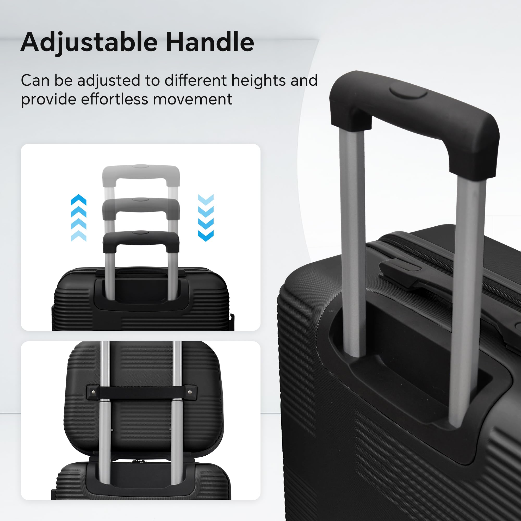 HOUAGI 4-Piece Hardside Luggage Set with Spinner Wheels & TSA Locks - Lightweight Suitcases for Men & Women (12in, 20in, 24in, 28in) Black - Perfect for Travel, Business Trips & Vacations